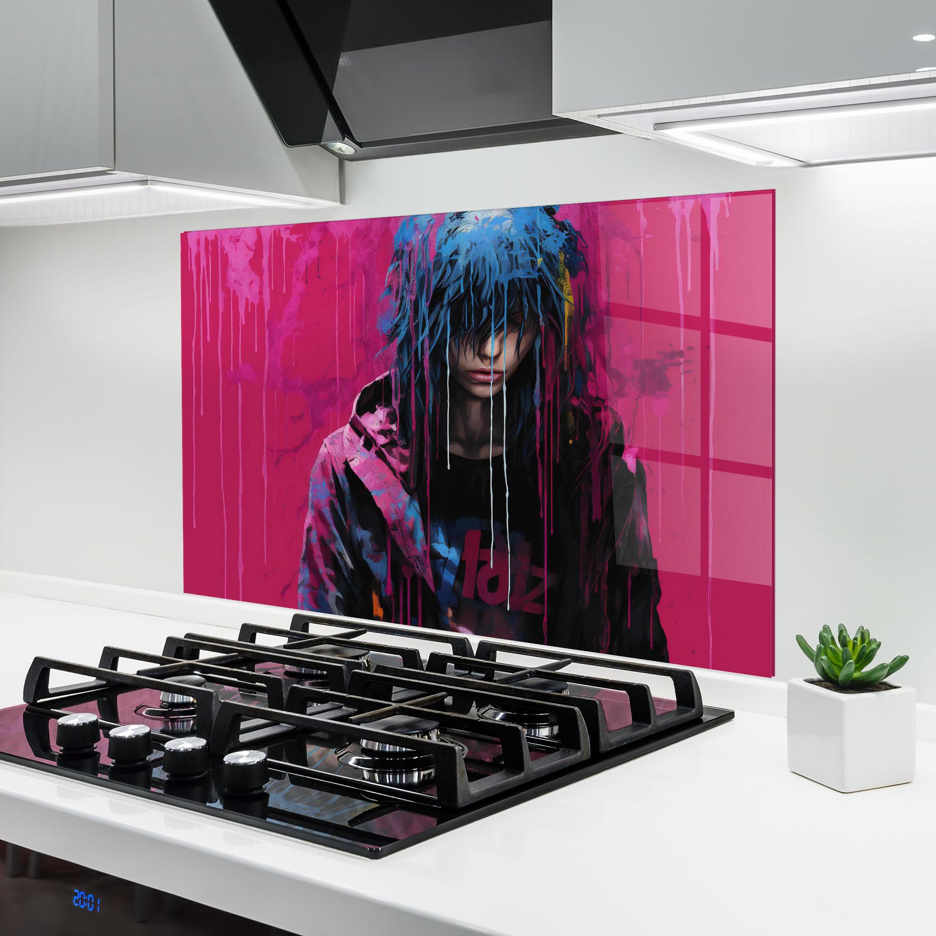 Panou Sticla Bucatarie Blue Pink Falling Paint mockup 6