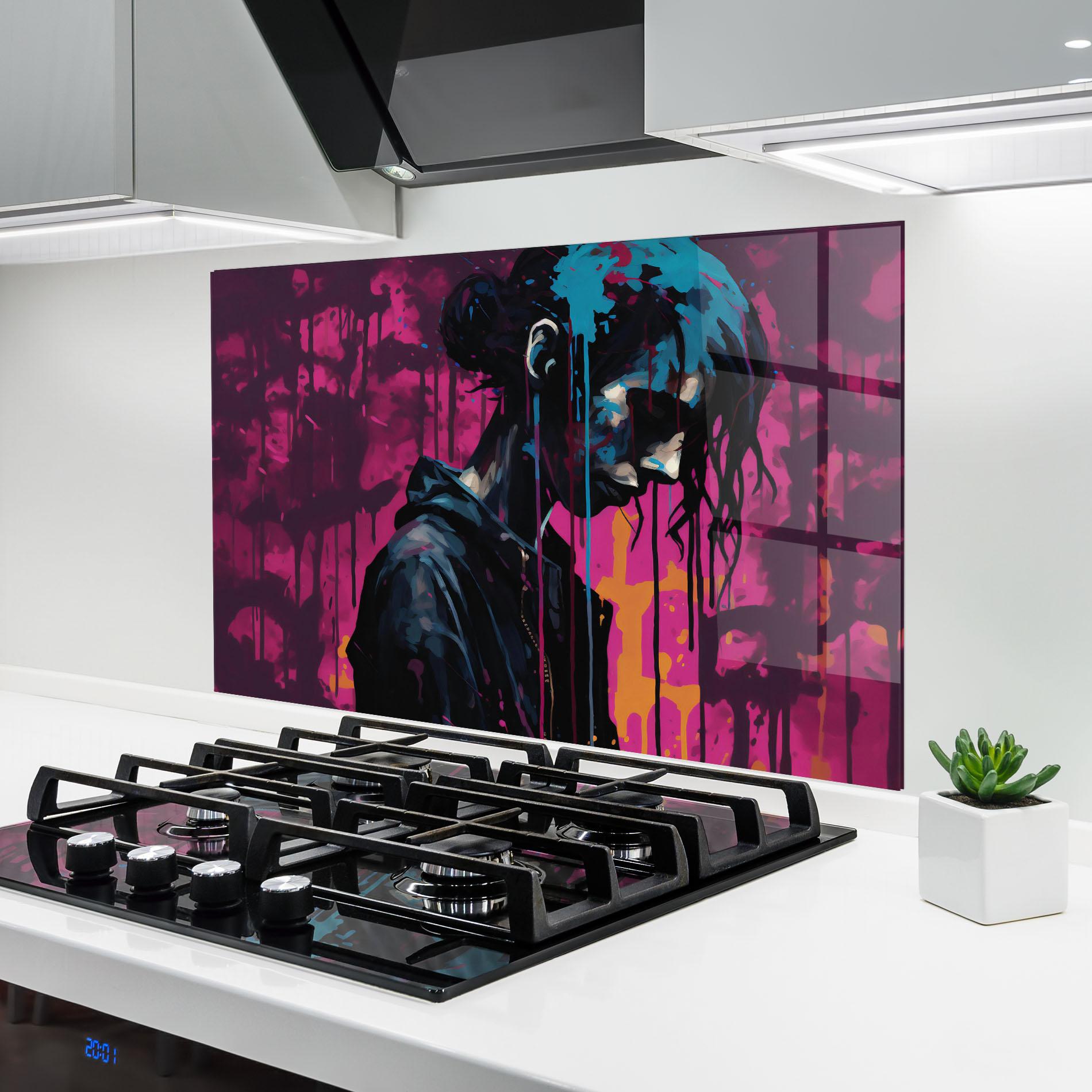 Panou Sticla Bucatarie Blue Pink Paint Falling mockup 6