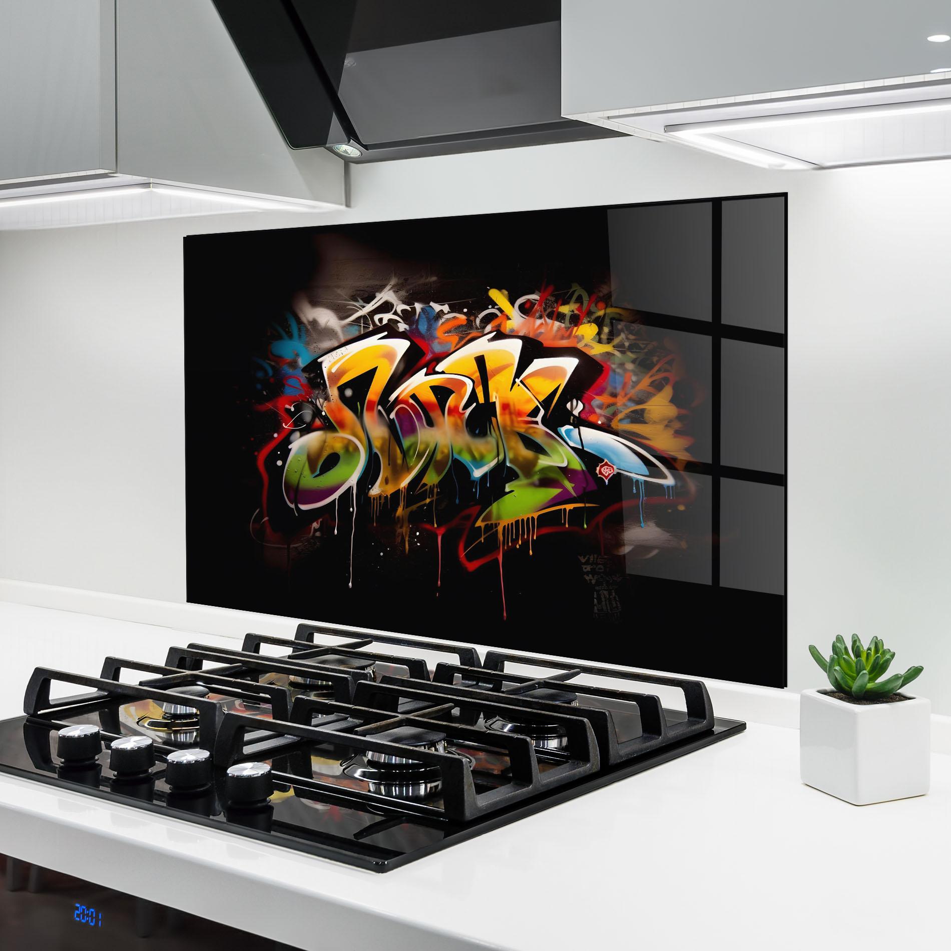 Panou Sticla Bucatarie Graffiti Style Wall mockup 6
