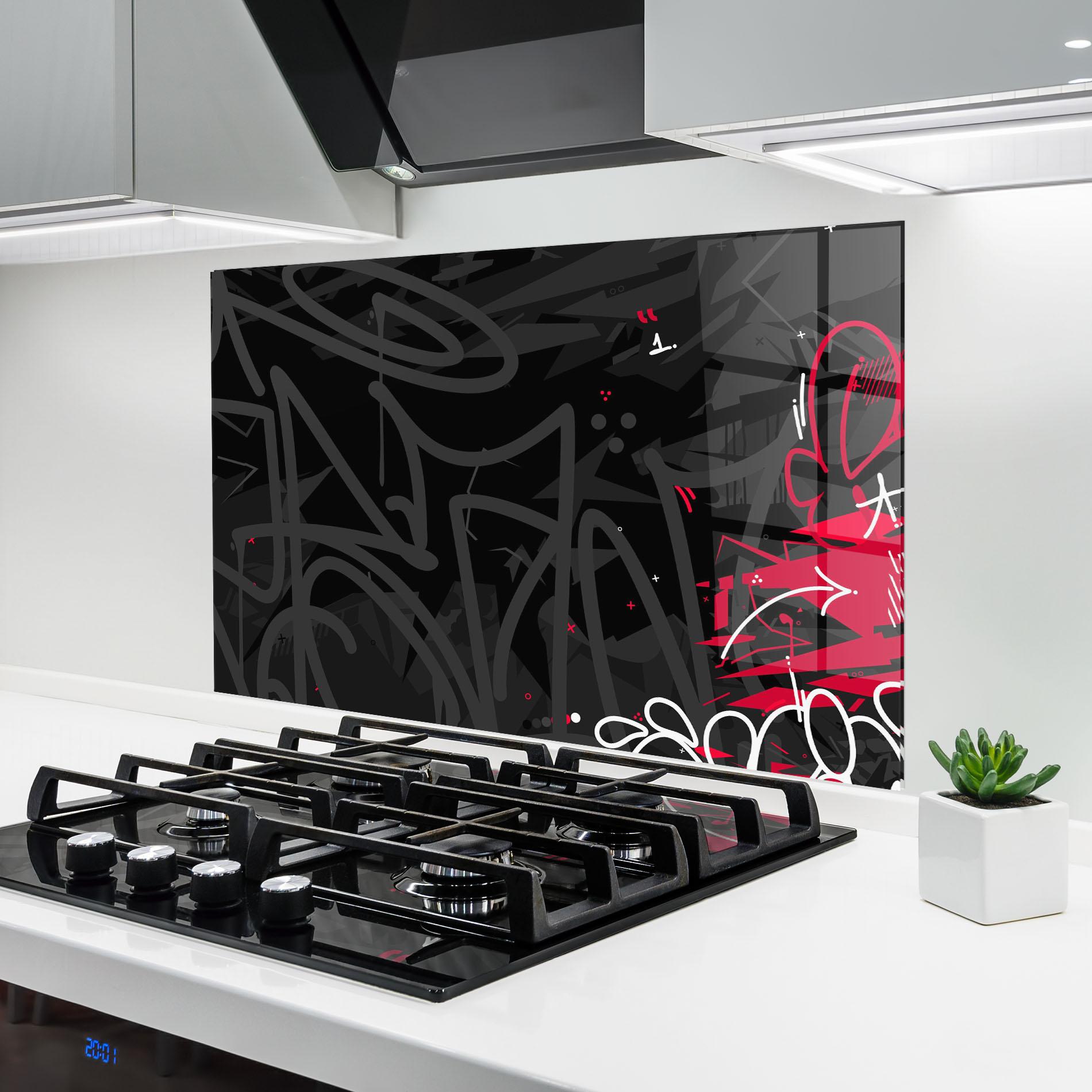 Panou Sticla Bucatarie Grey Pink Graffiti mockup 6