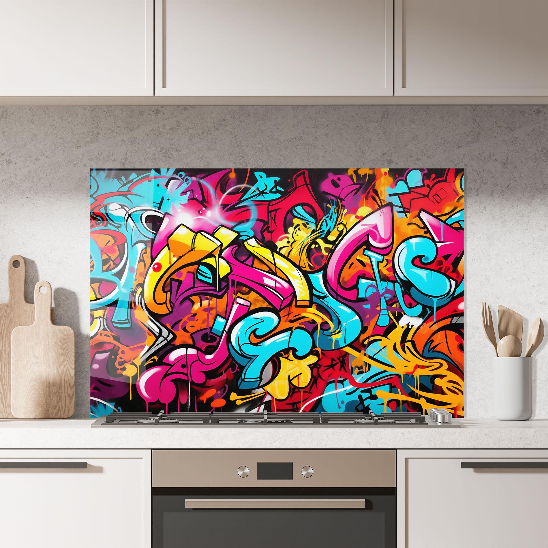 Panou Sticla Bucatarie Abstract Graffiti mockup 7