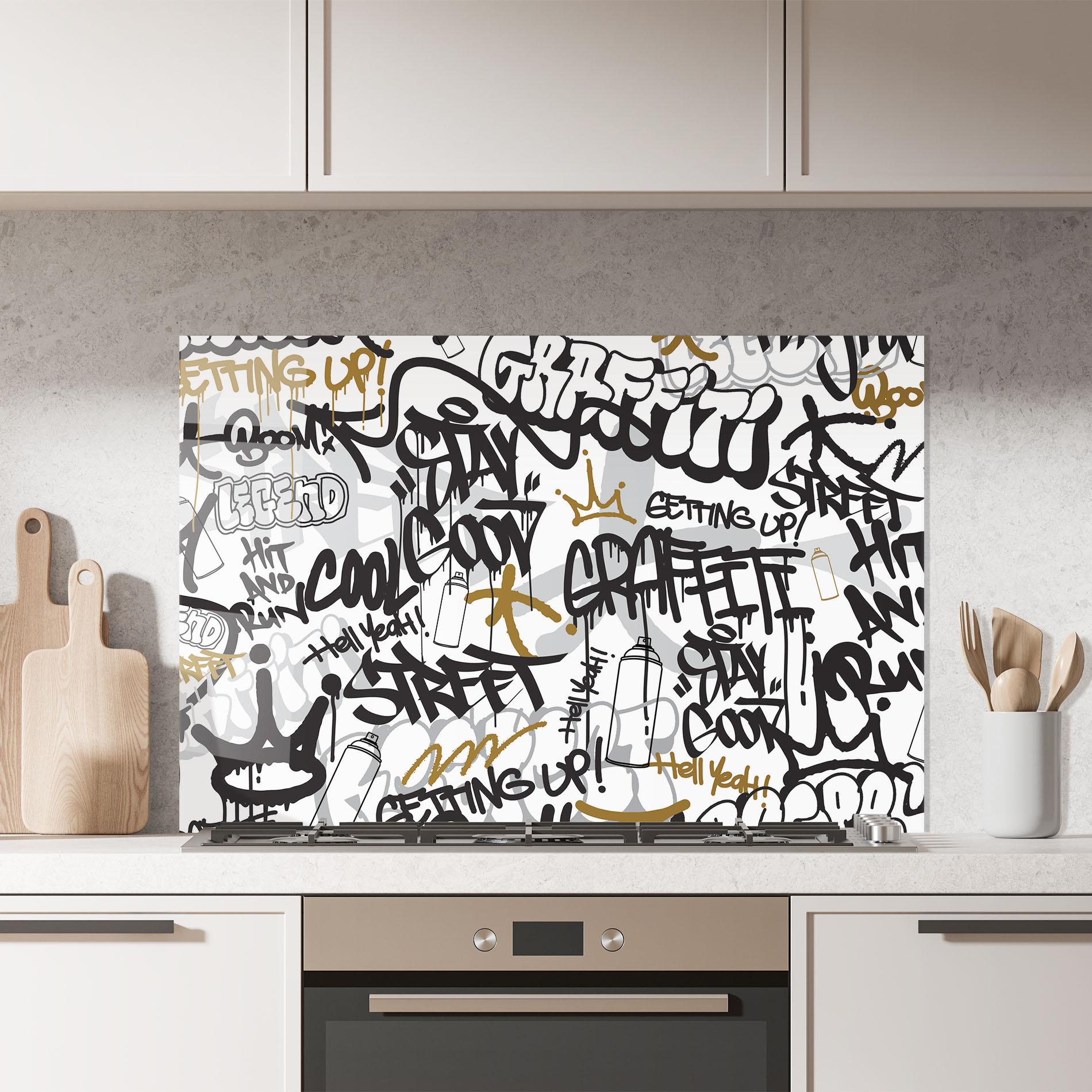 Panou Sticla Bucatarie Black Yellow Graffiti mockup 7