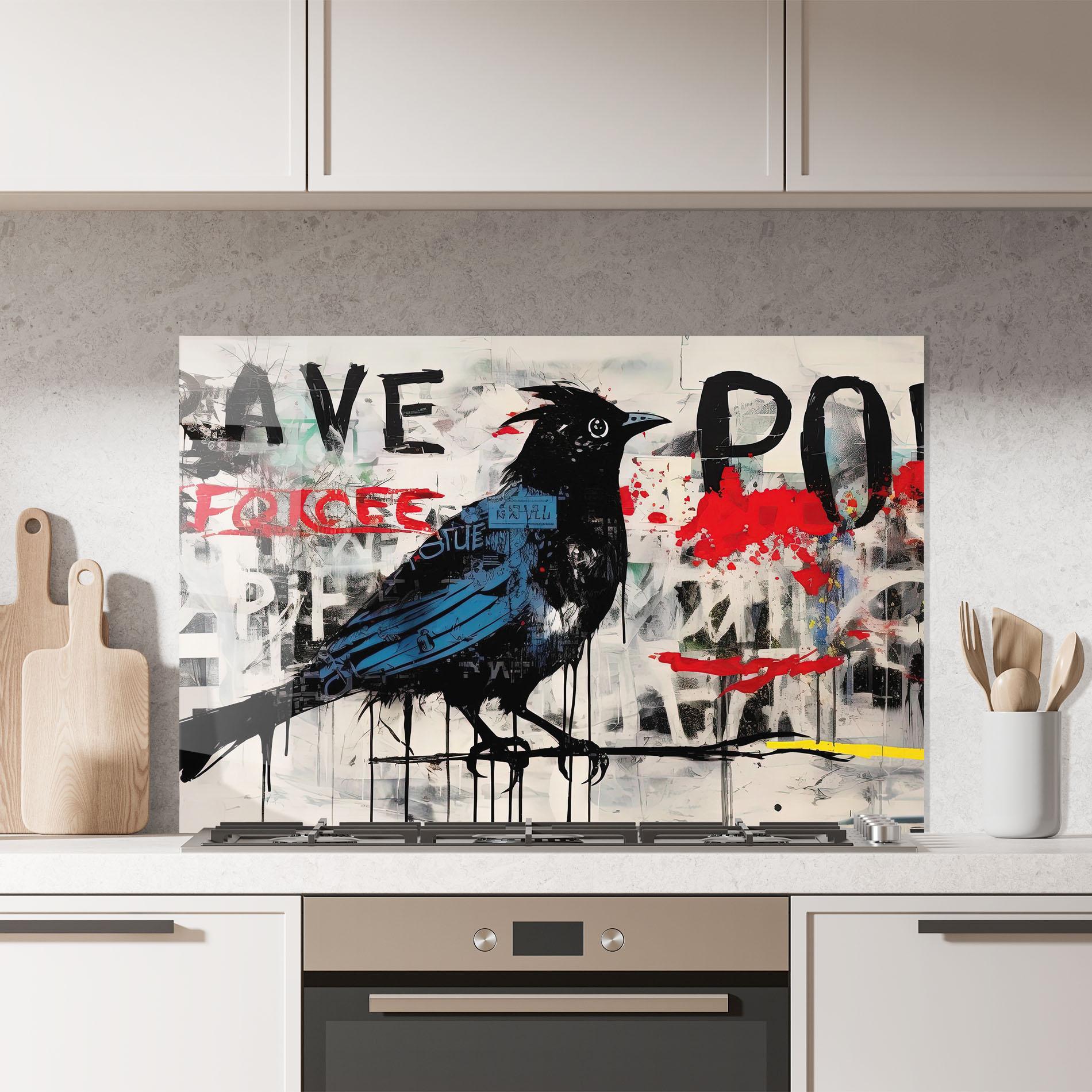 Panou Sticla Bucatarie Blue Bird Doodle mockup 7