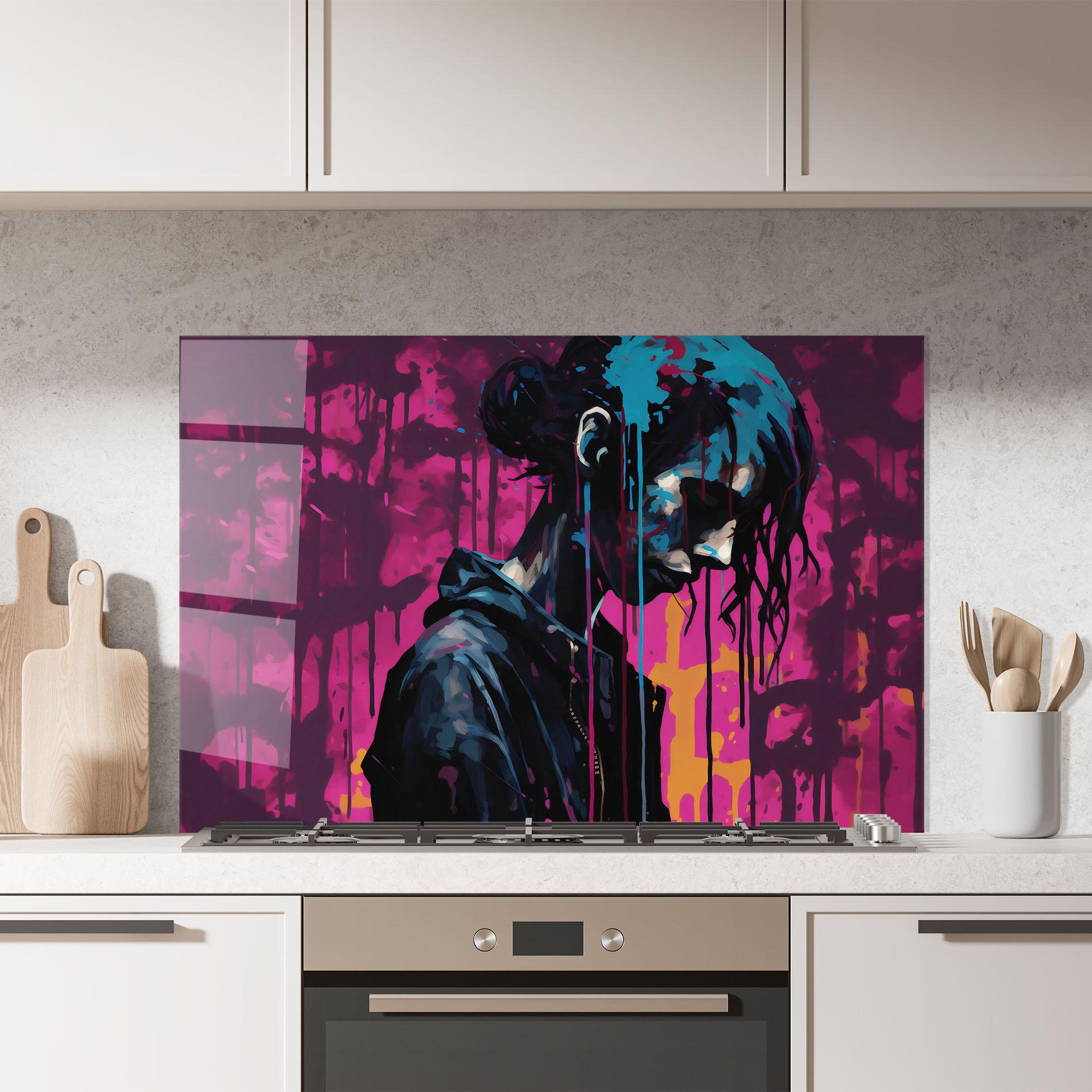 Panou Sticla Bucatarie Blue Pink Paint Falling mockup 7