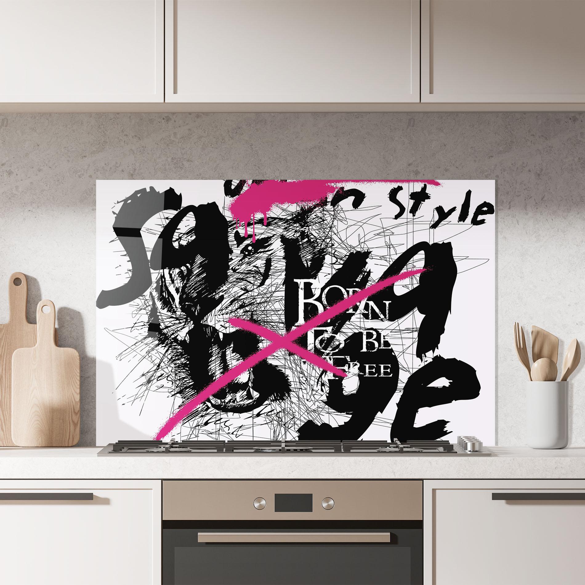 Panou Sticla Bucatarie Born Free Graffiti mockup 7
