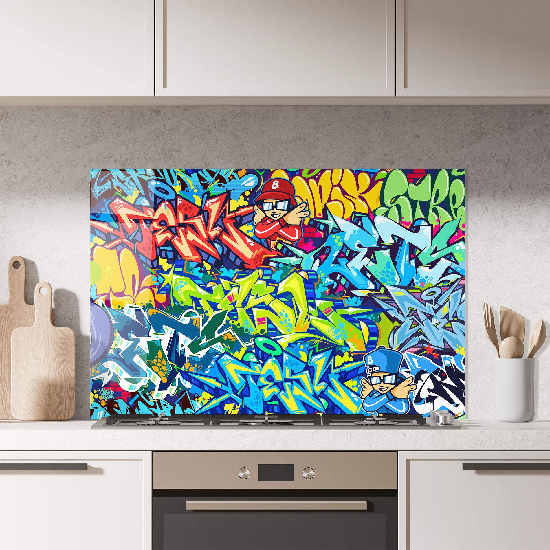 Panou Sticla Bucatarie Colorful Graffiti mockup 7
