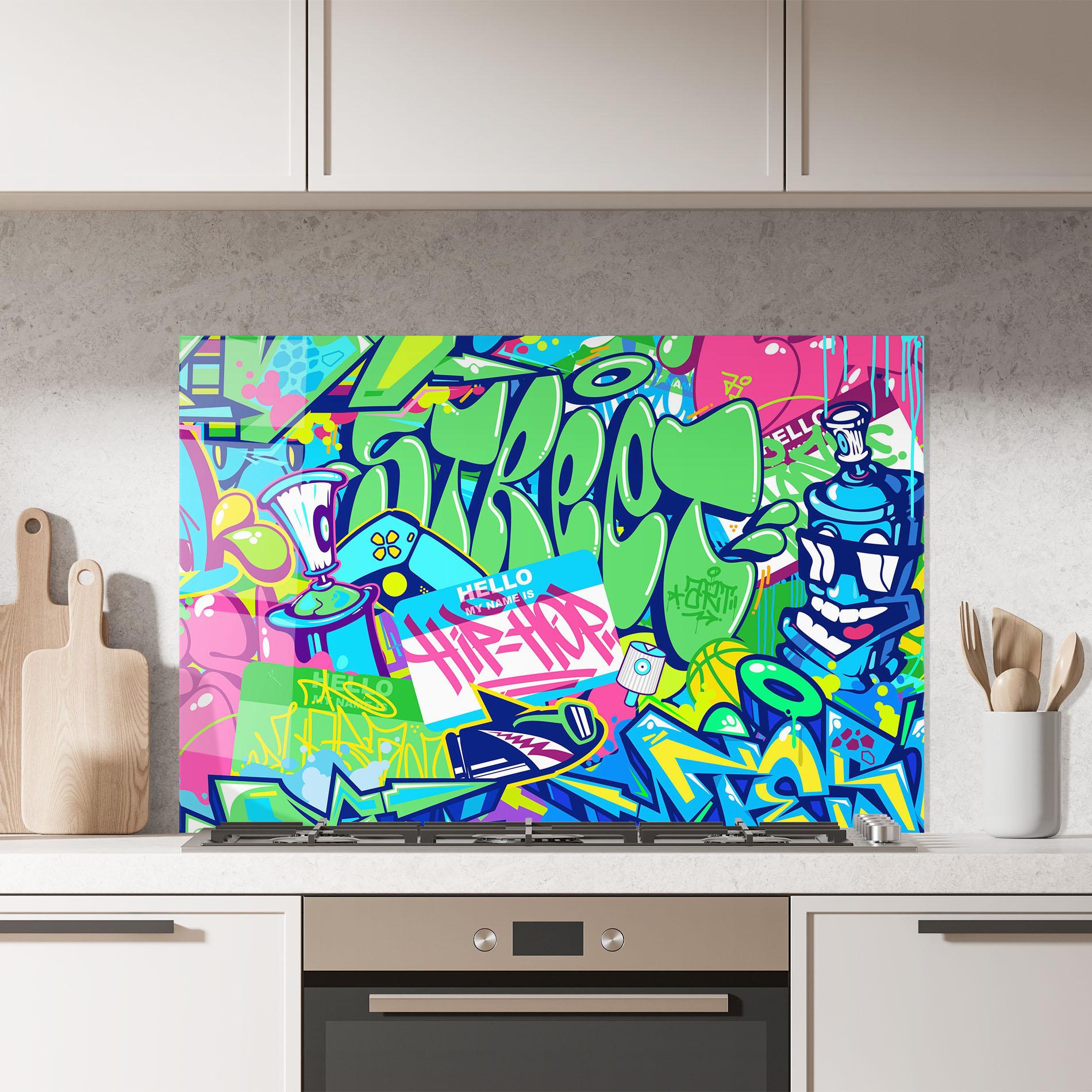 Panou Sticla Bucatarie Colorful Hip Hop mockup 7