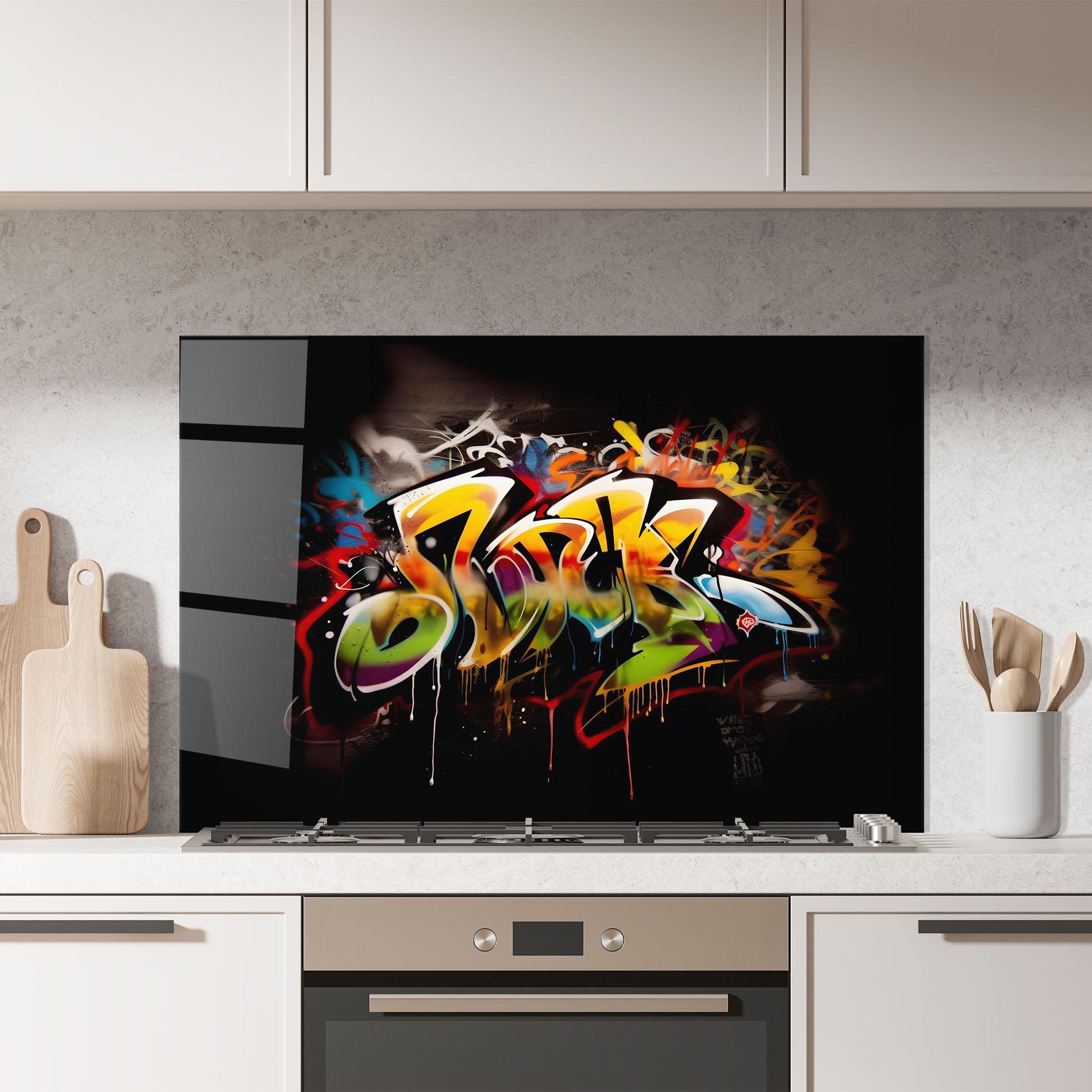Panou Sticla Bucatarie Graffiti Style Wall mockup 7