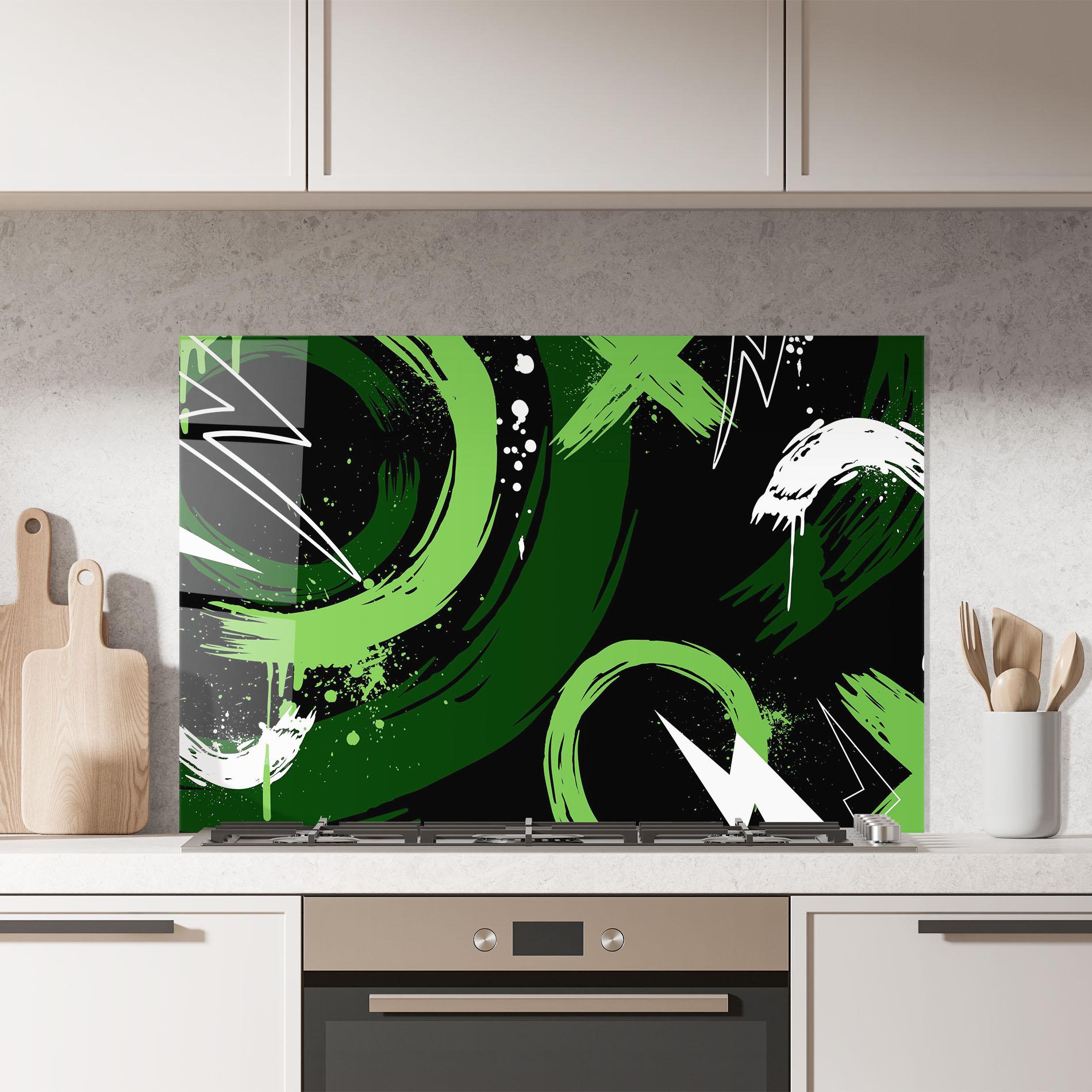 Panou Sticla Bucatarie Green Shades Graffiti mockup 7