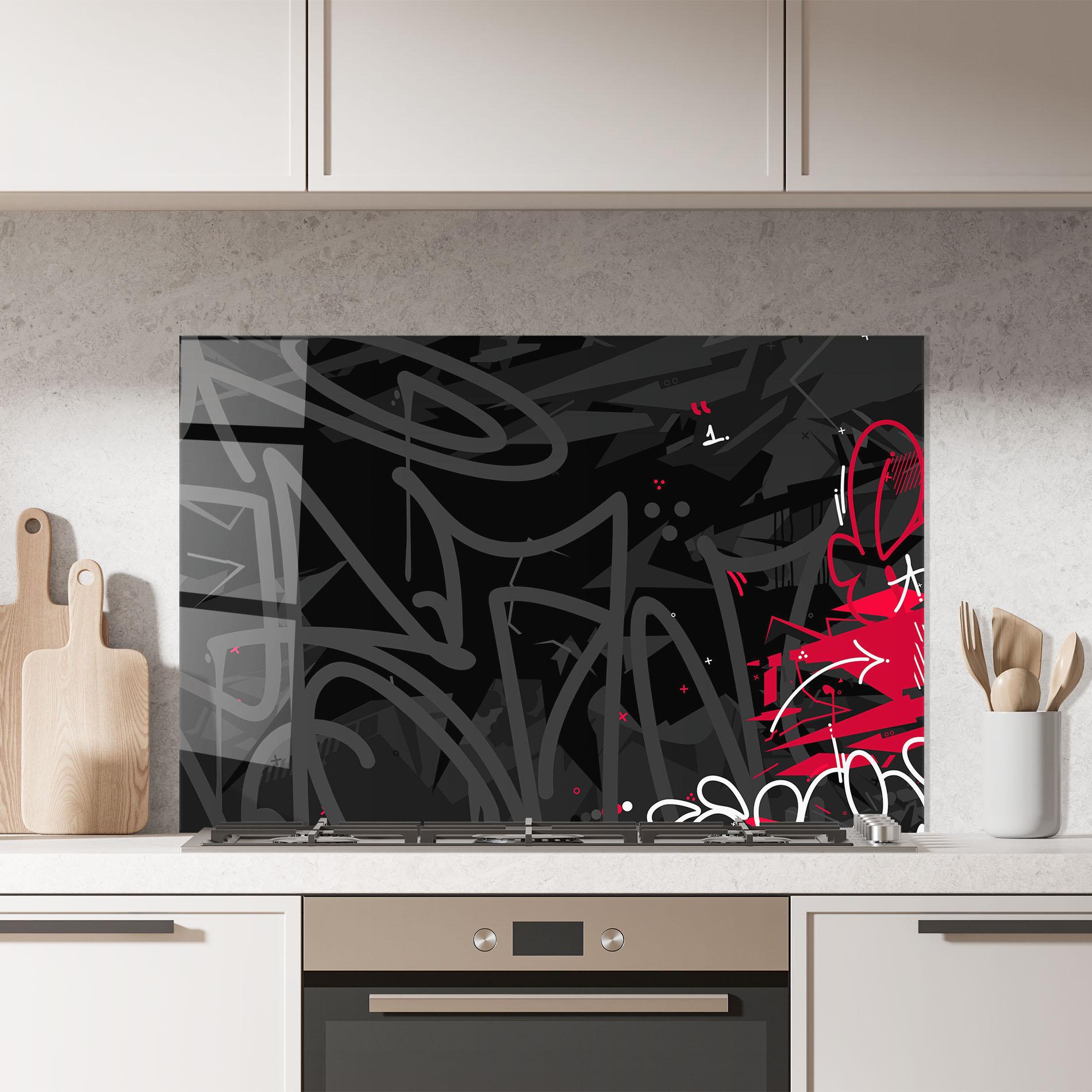 Panou Sticla Bucatarie Grey Pink Graffiti mockup 7