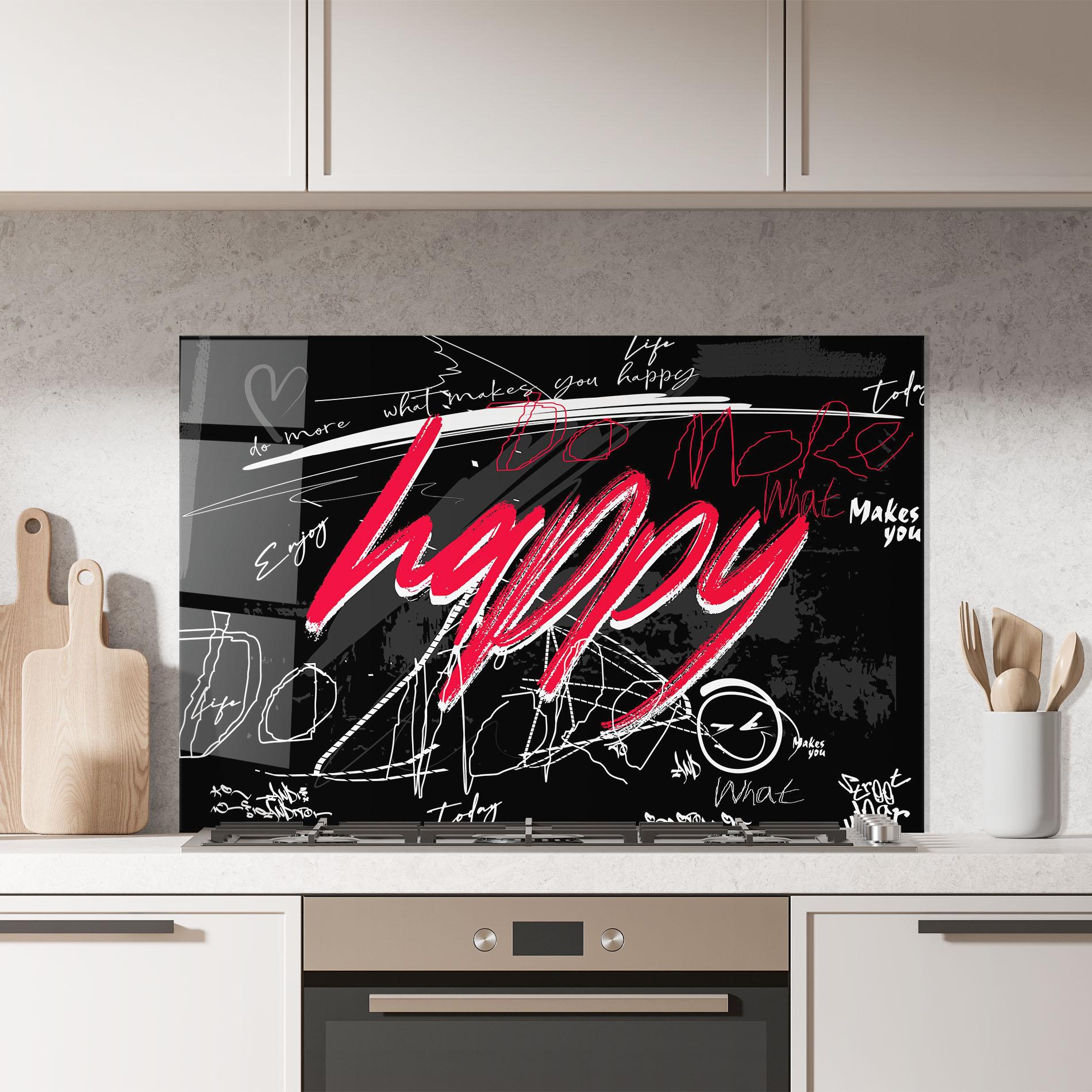 Panou Sticla Bucatarie Red Happy Graffiti mockup 7