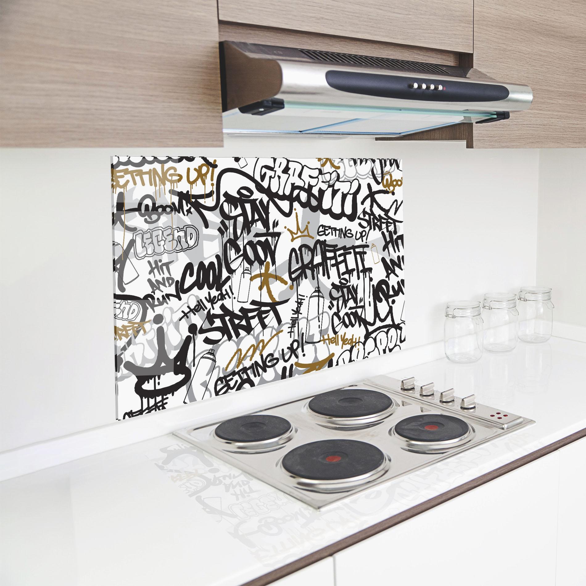Panou Sticla Bucatarie Black Yellow Graffiti mockup 8