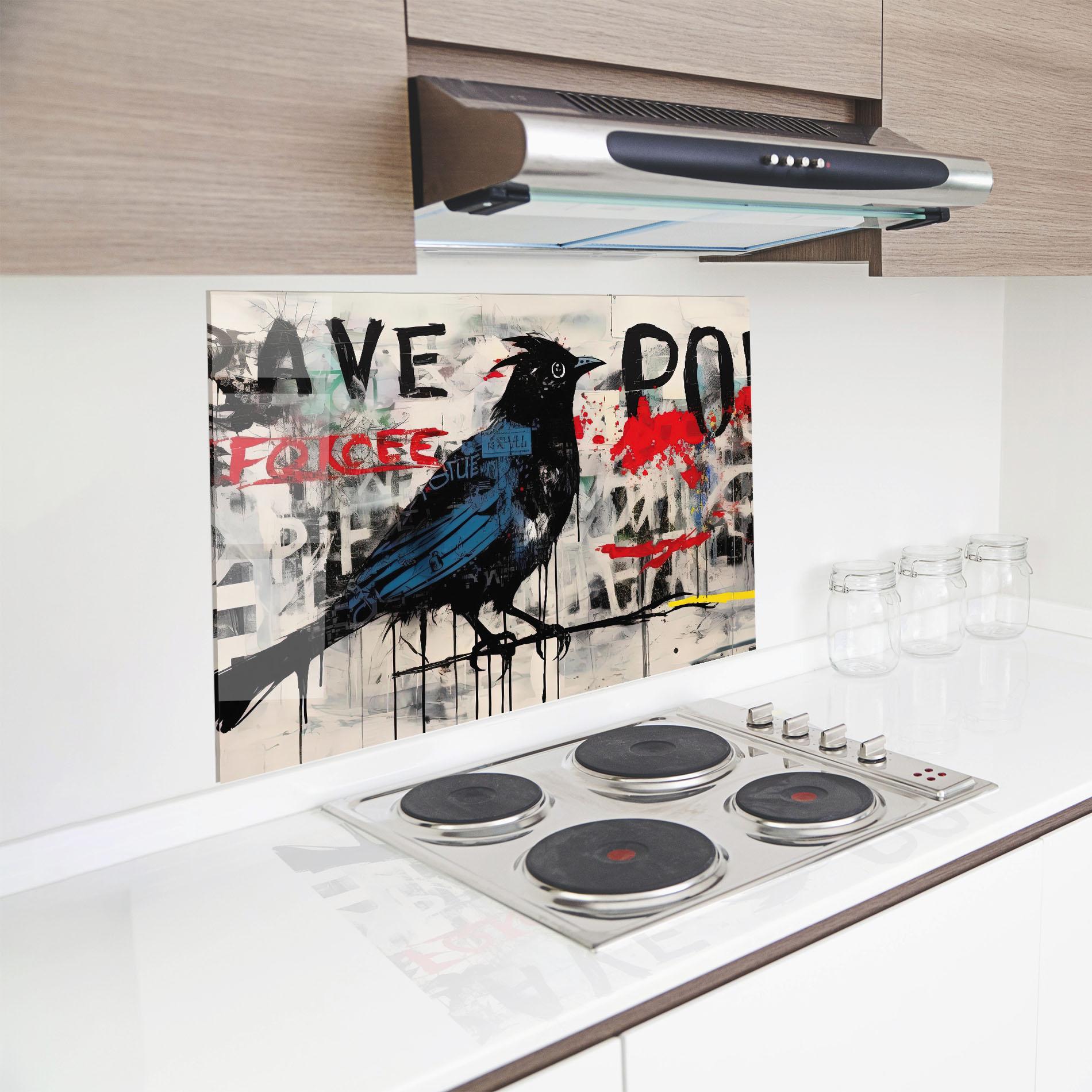 Panou Sticla Bucatarie Blue Bird Doodle mockup 8