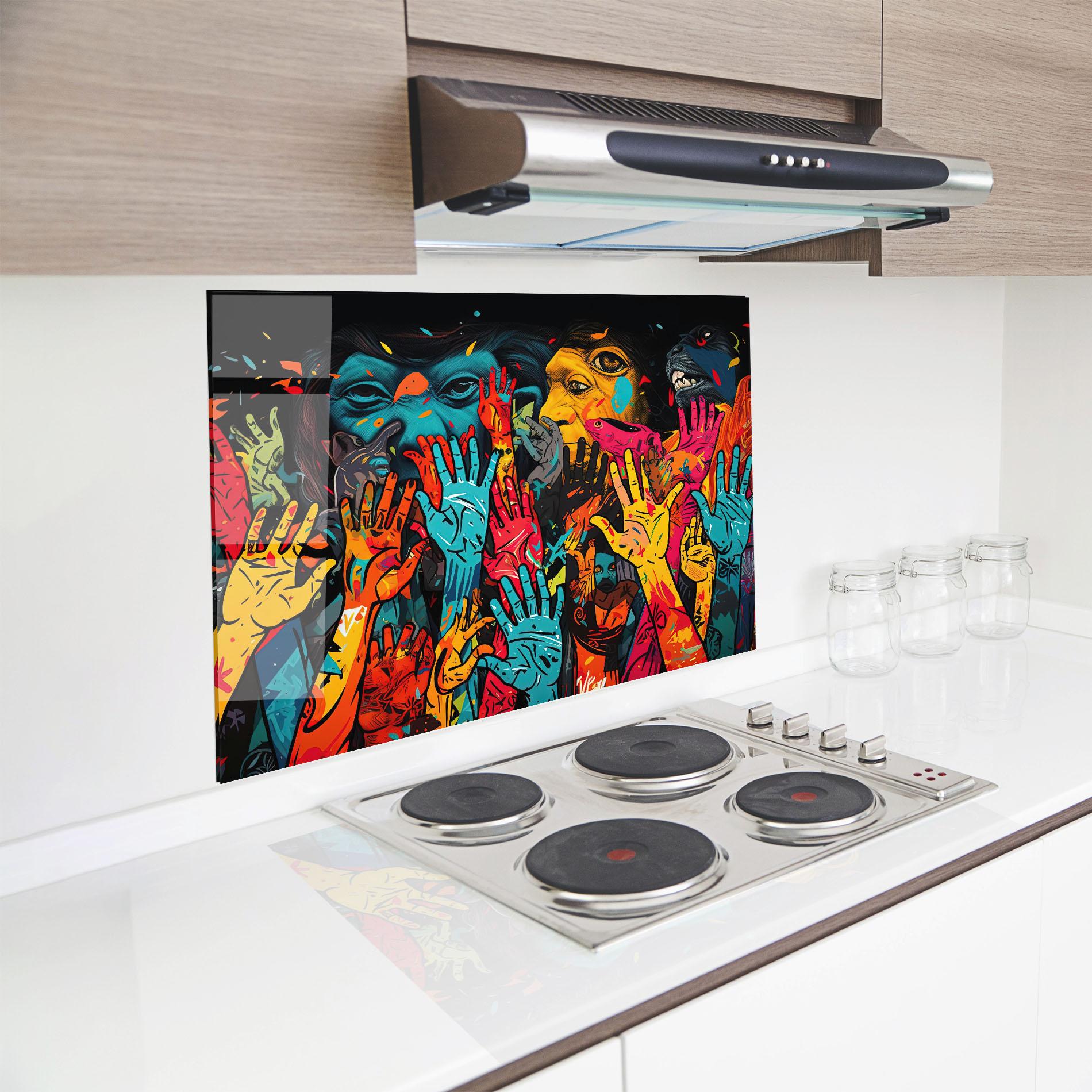 Panou Sticla Bucatarie Colorful Hands mockup 8