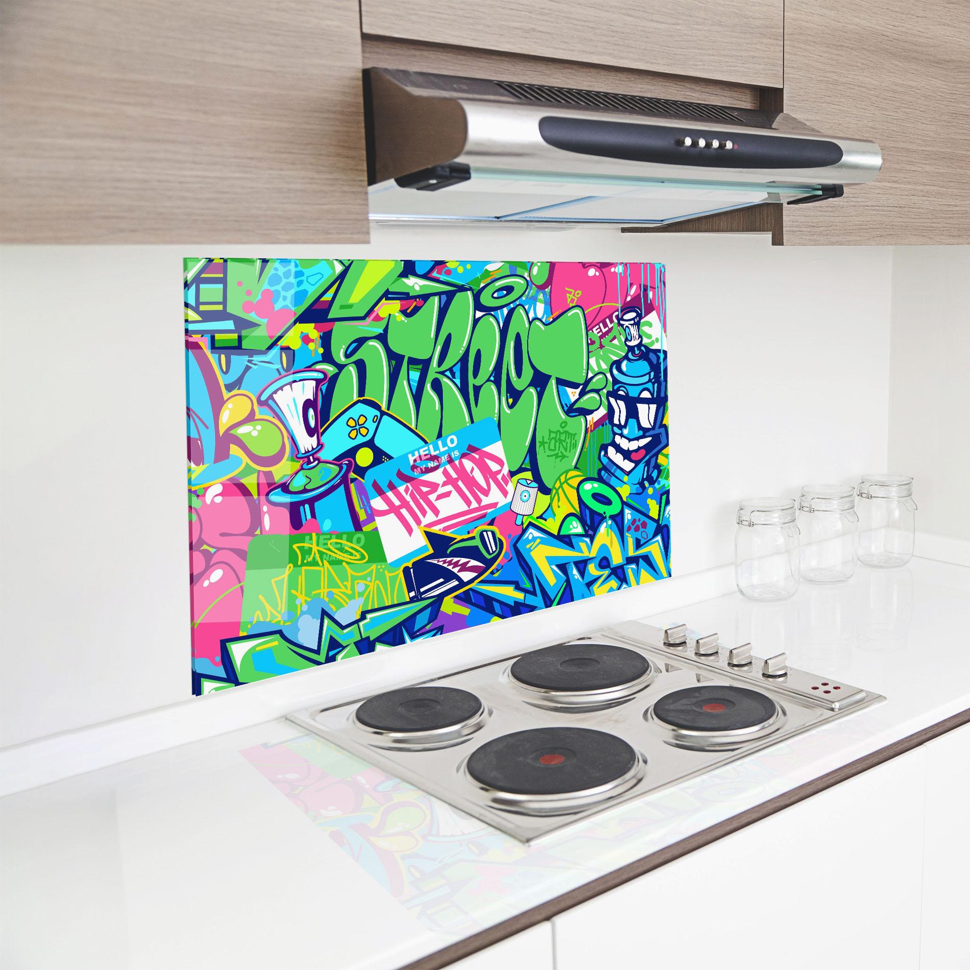 Panou Sticla Bucatarie Colorful Hip Hop mockup 8