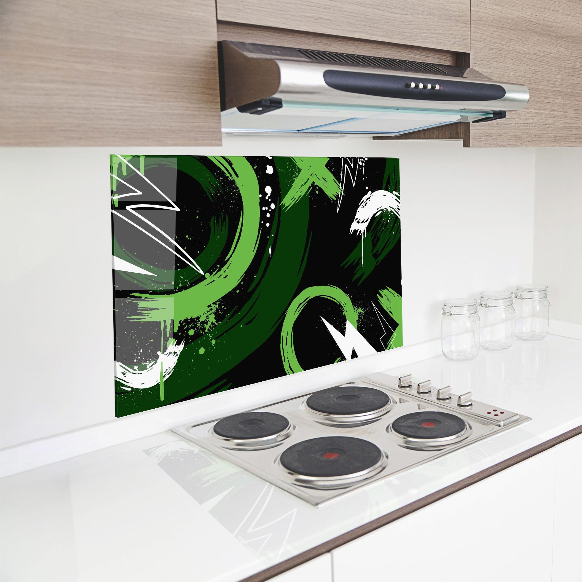 Panou Sticla Bucatarie Green Shades Graffiti mockup 8