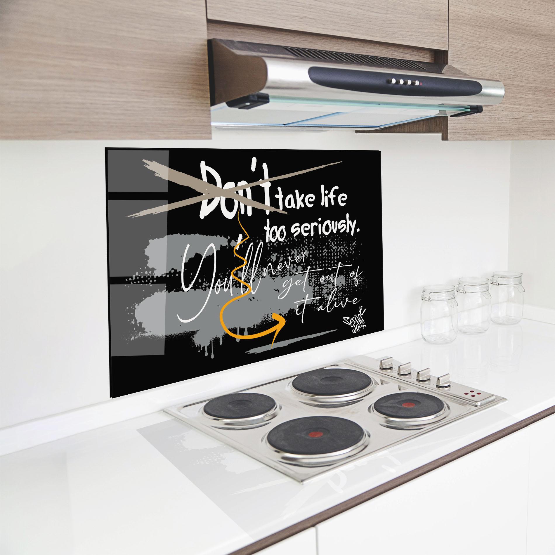Panou Sticla Bucatarie Grey Orange Graffiti mockup 8