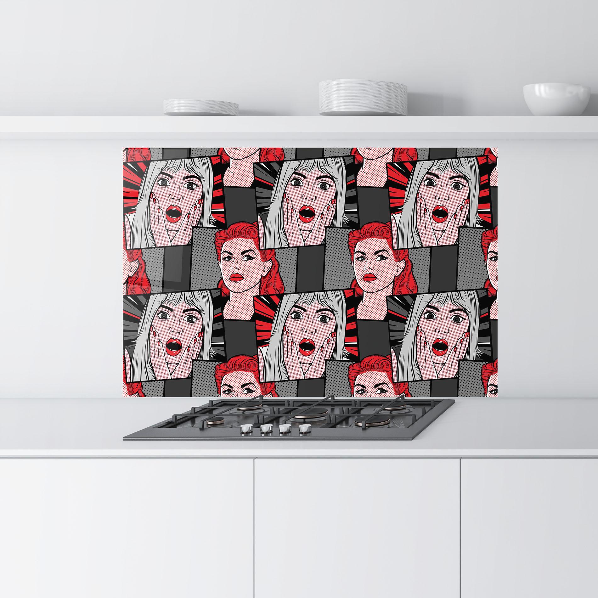 Panou Sticla Bucatarie Grey Red Pop Art mockup 9