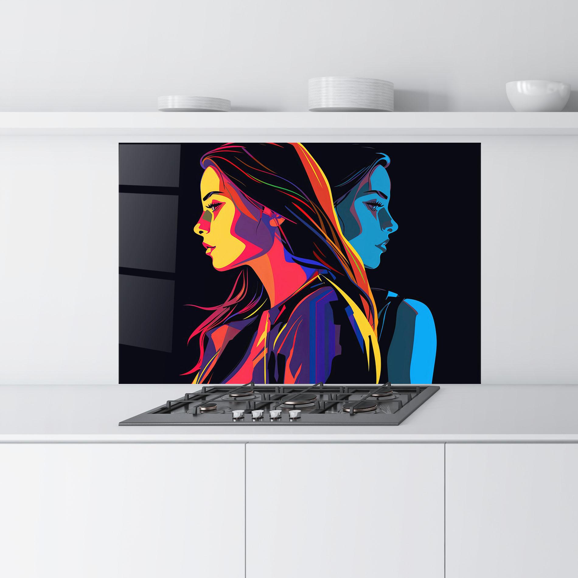 Panou Sticla Bucatarie Minimalist Pop Female mockup 9