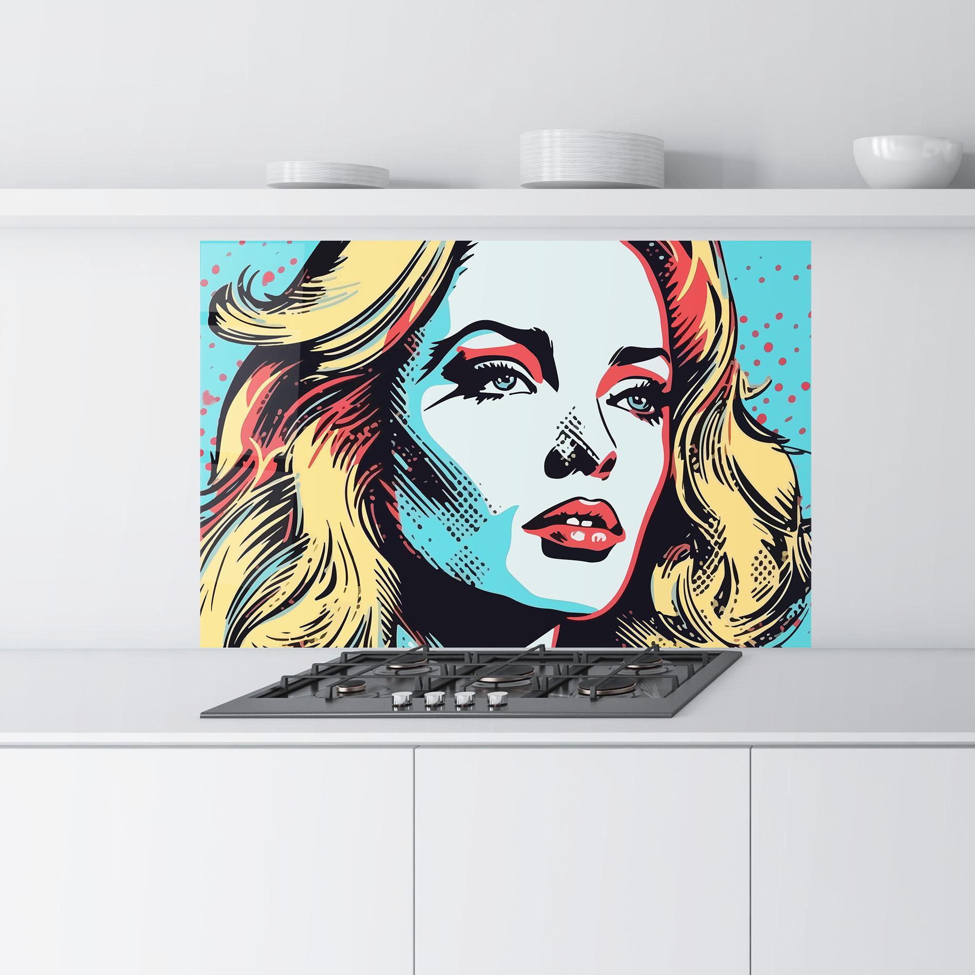 Panou Sticla Bucatarie Pop Art Lady mockup 9