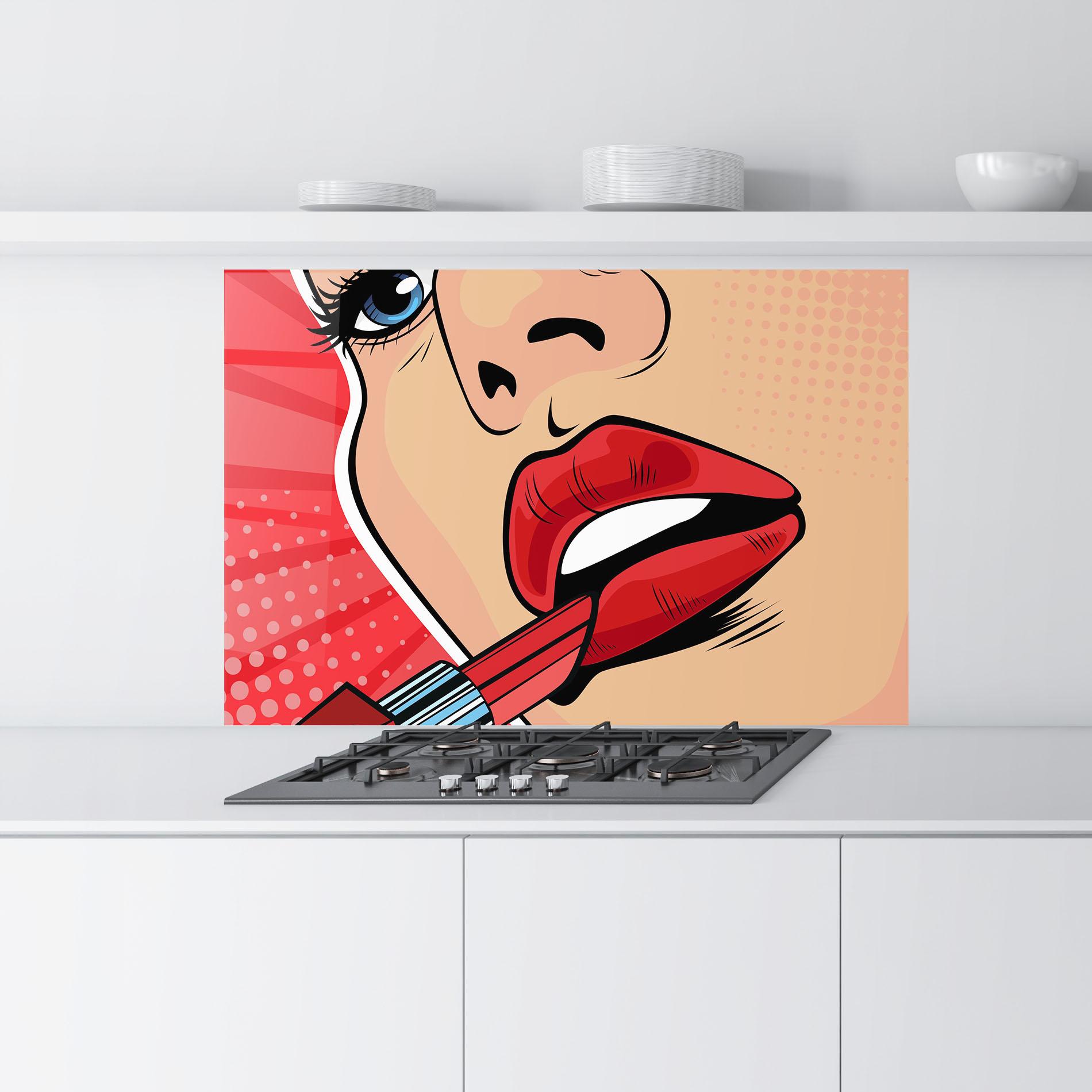Panou Sticla Bucatarie Pop Art Lipstick mockup 9