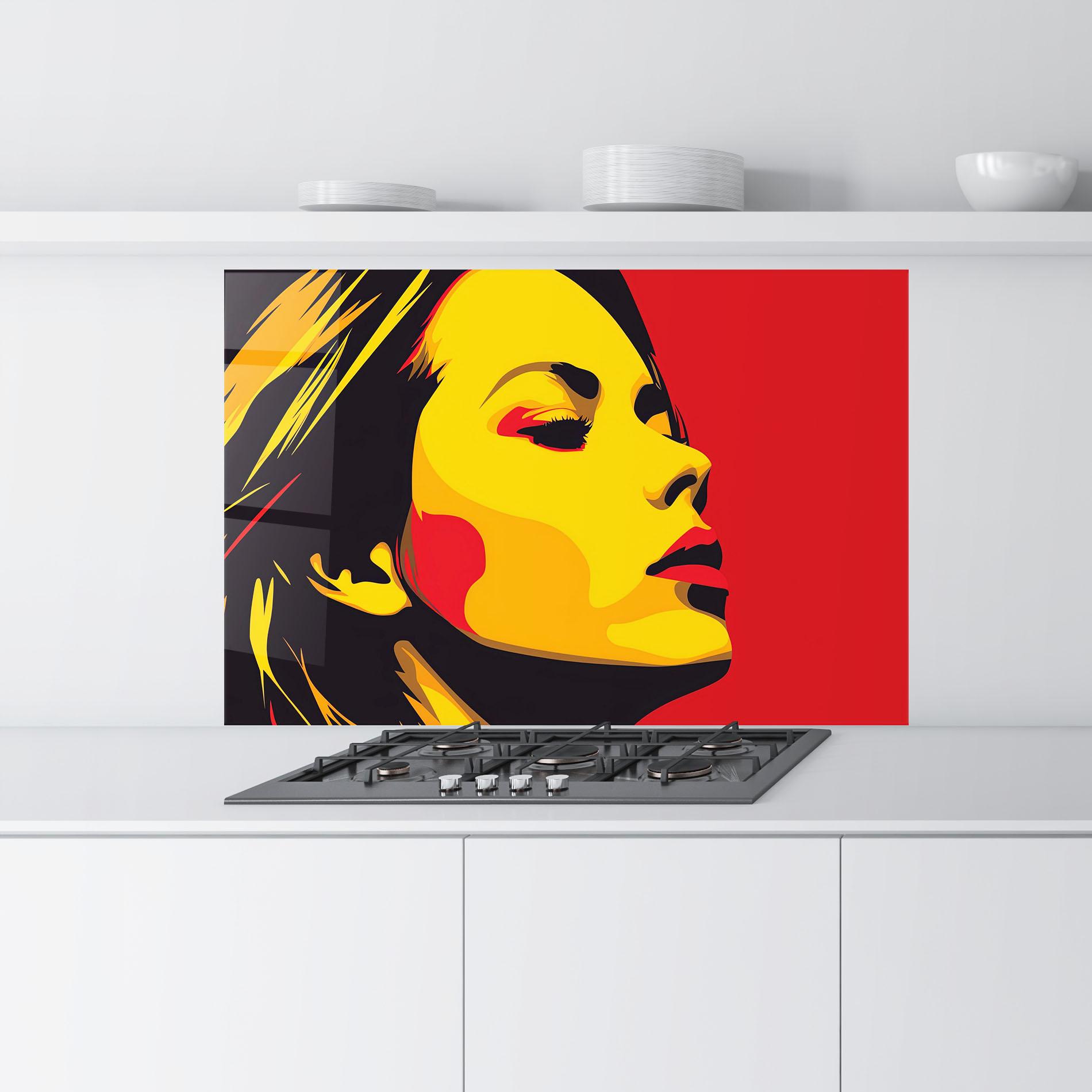 Panou Sticla Bucatarie Pop Red Yellow Girl mockup 9