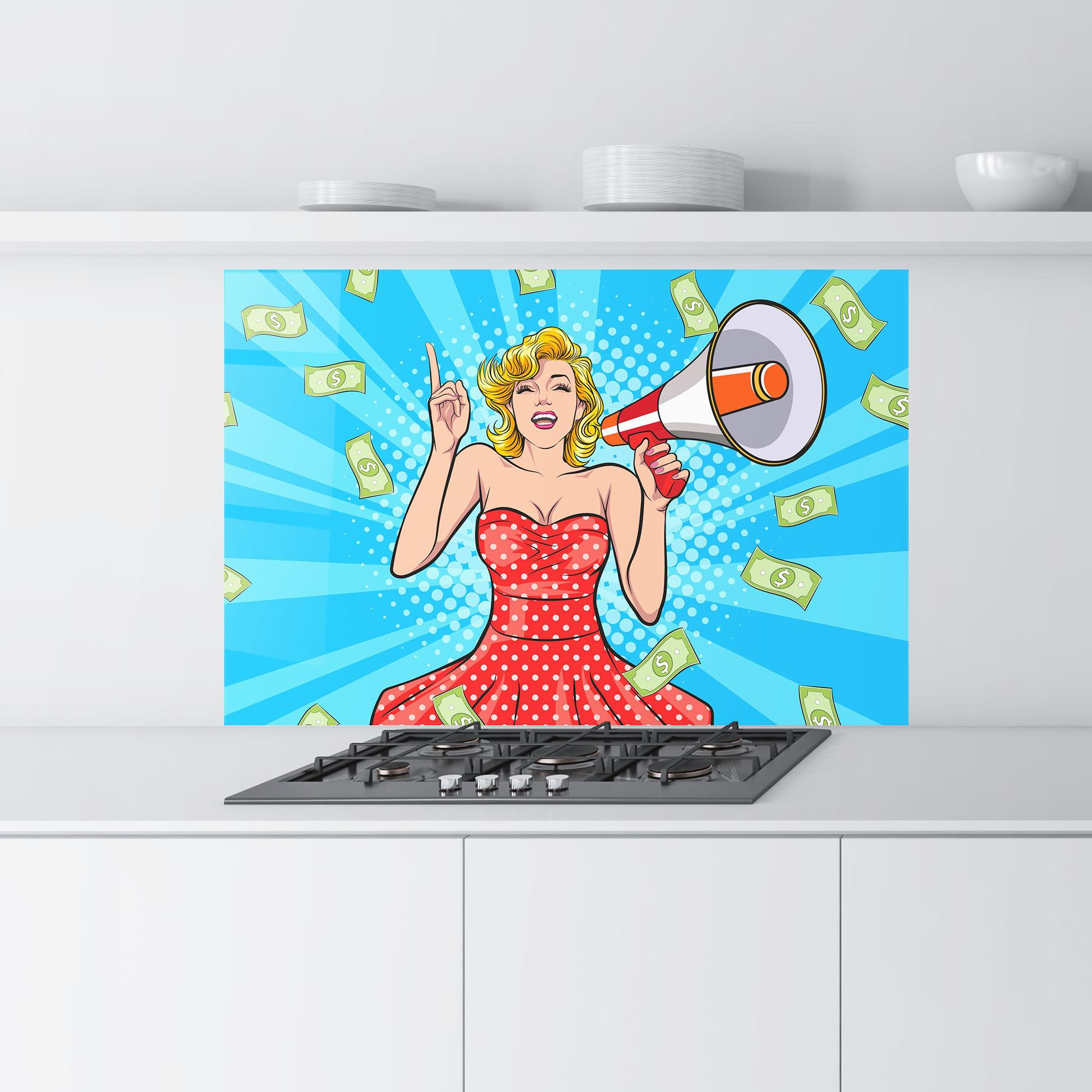 Panou Sticla Bucatarie Woman Pop Money mockup 9