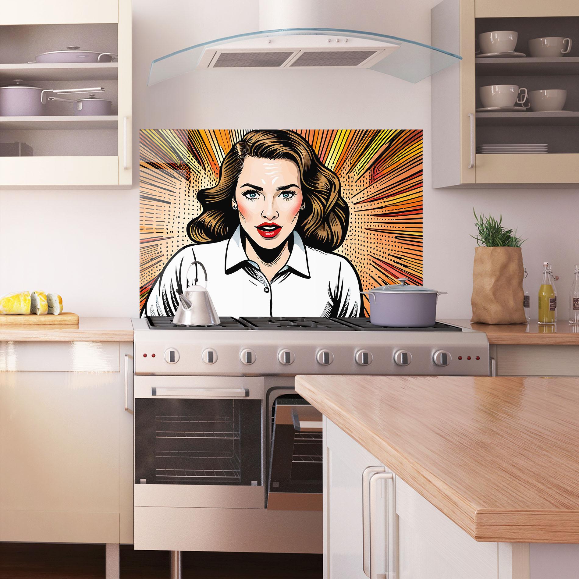 Panou Sticla Bucatarie Blue Eye Pop Art mockup 1