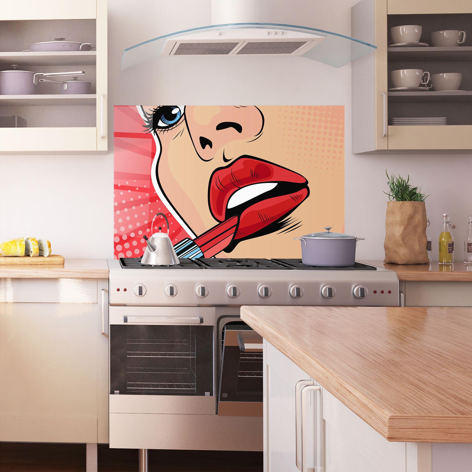 Panou Sticla Bucatarie Pop Art Lipstick mockup 1