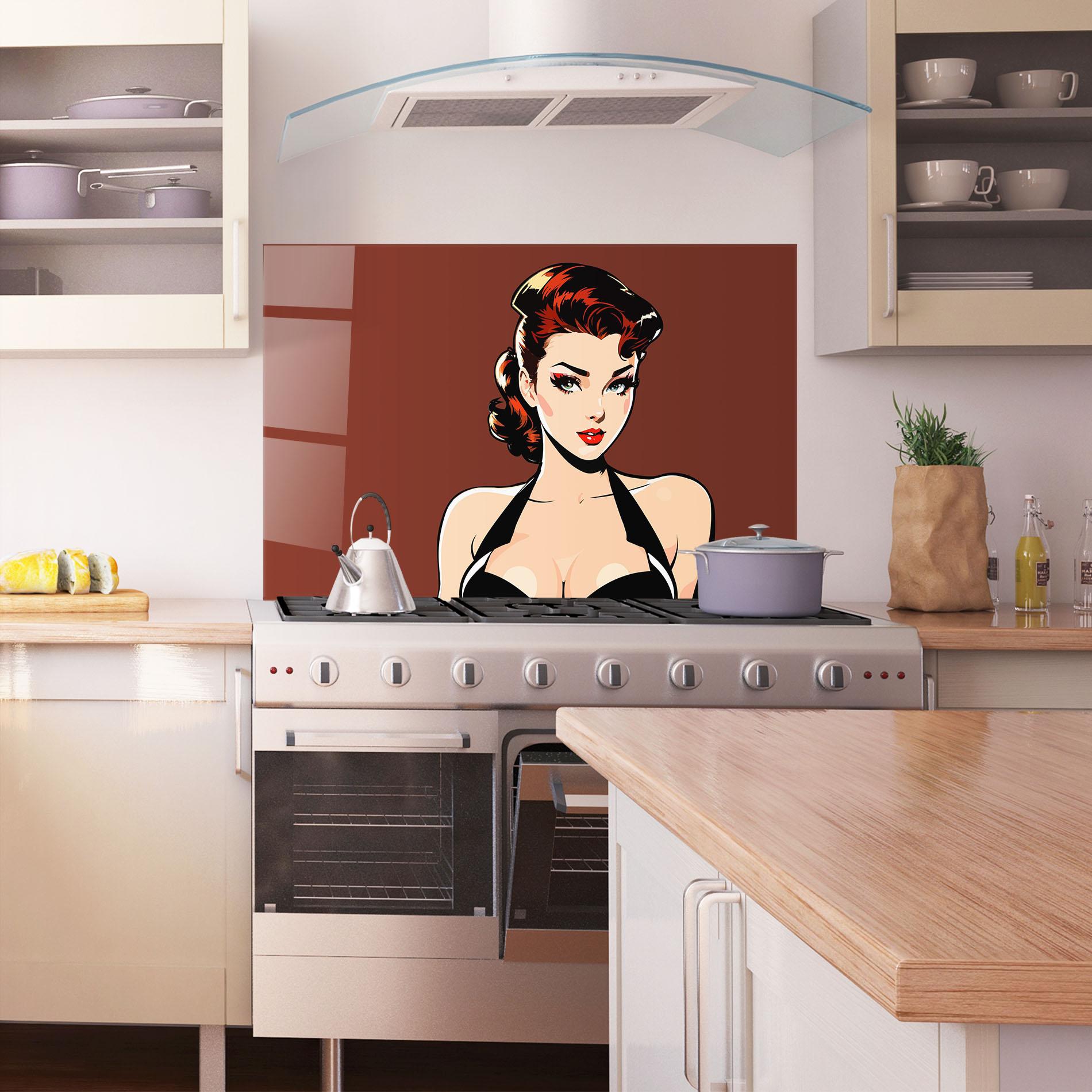 Panou Sticla Bucatarie Pop Beautiful Woman mockup 1