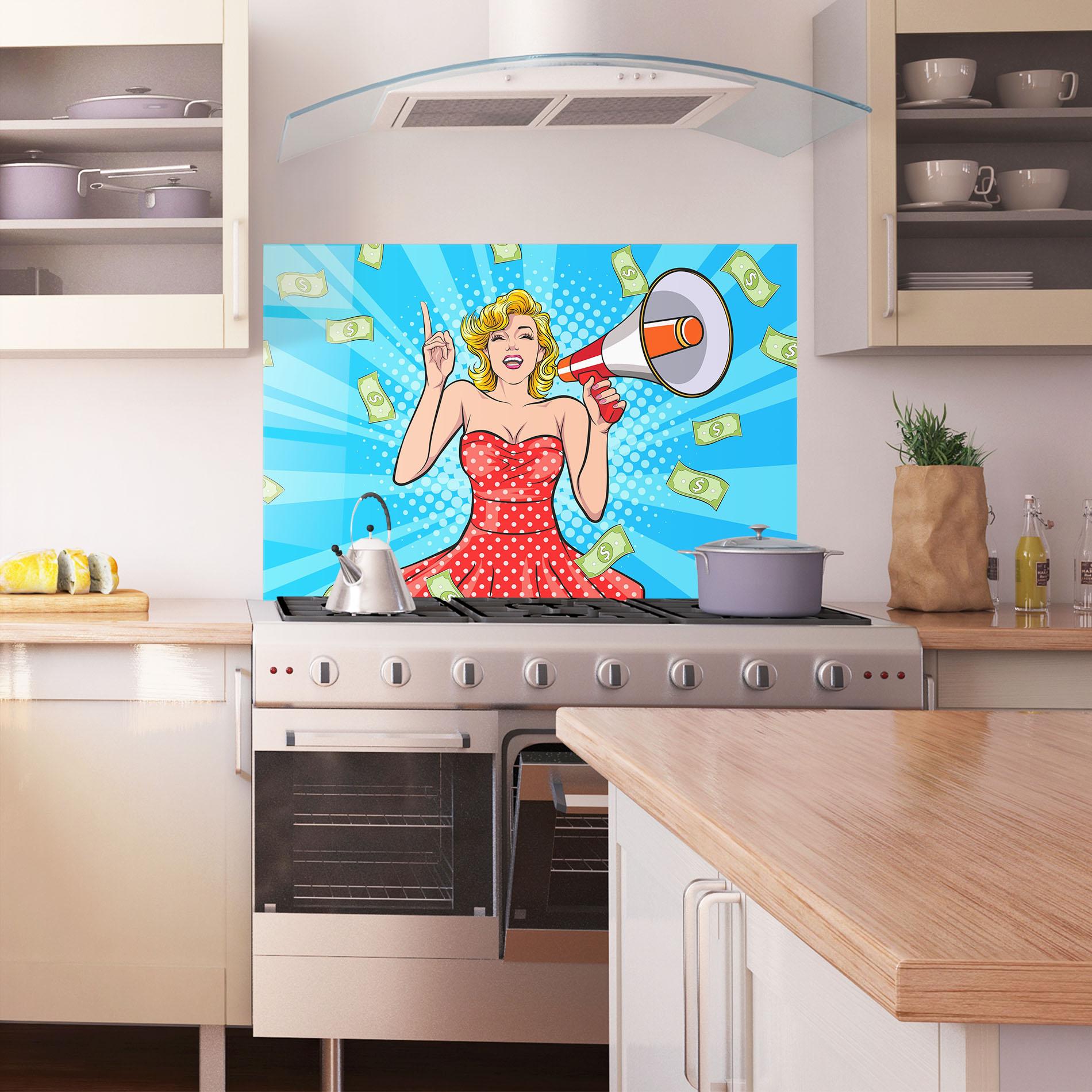 Panou Sticla Bucatarie Woman Pop Money mockup 1