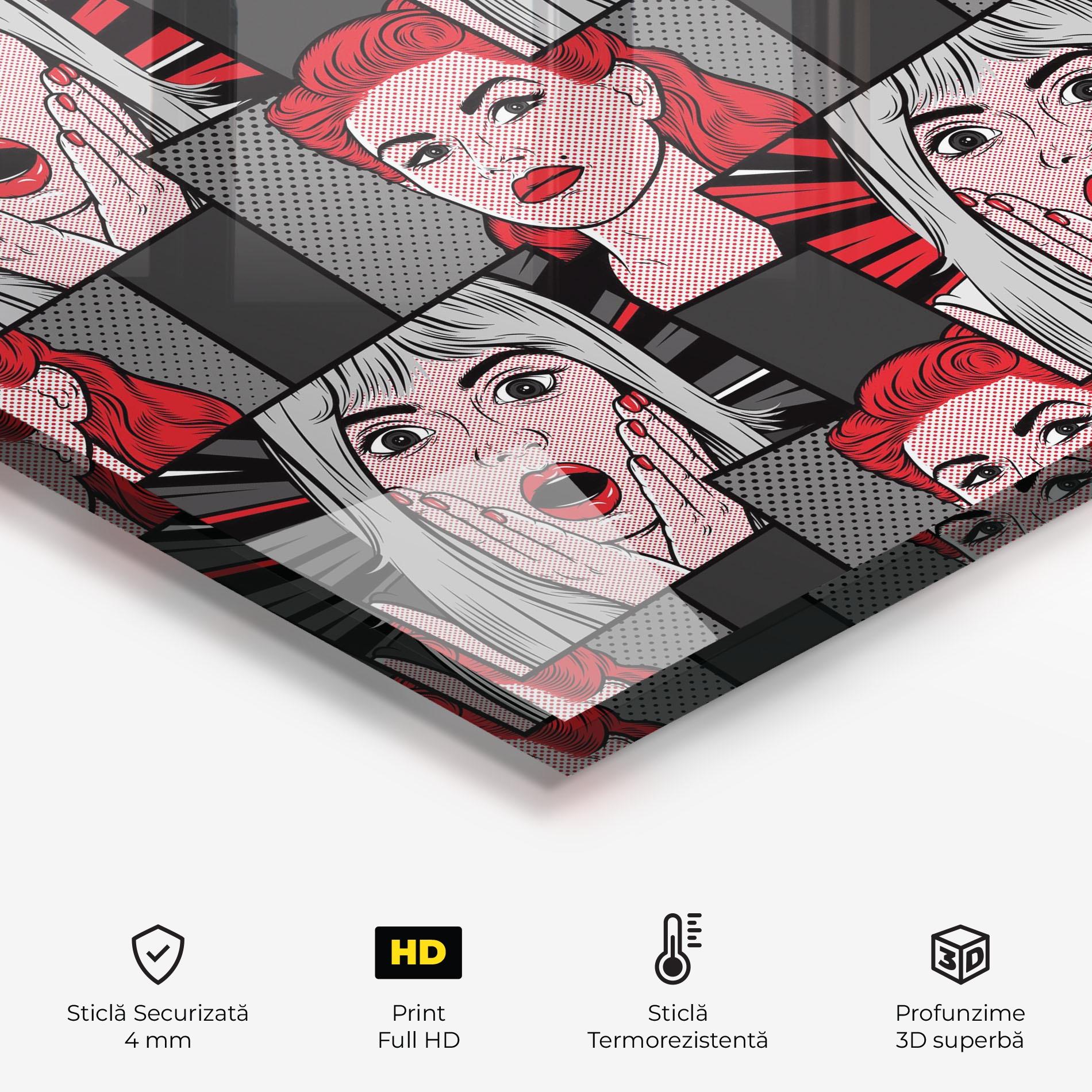 Panou Sticla Bucatarie Grey Red Pop Art mockup 2