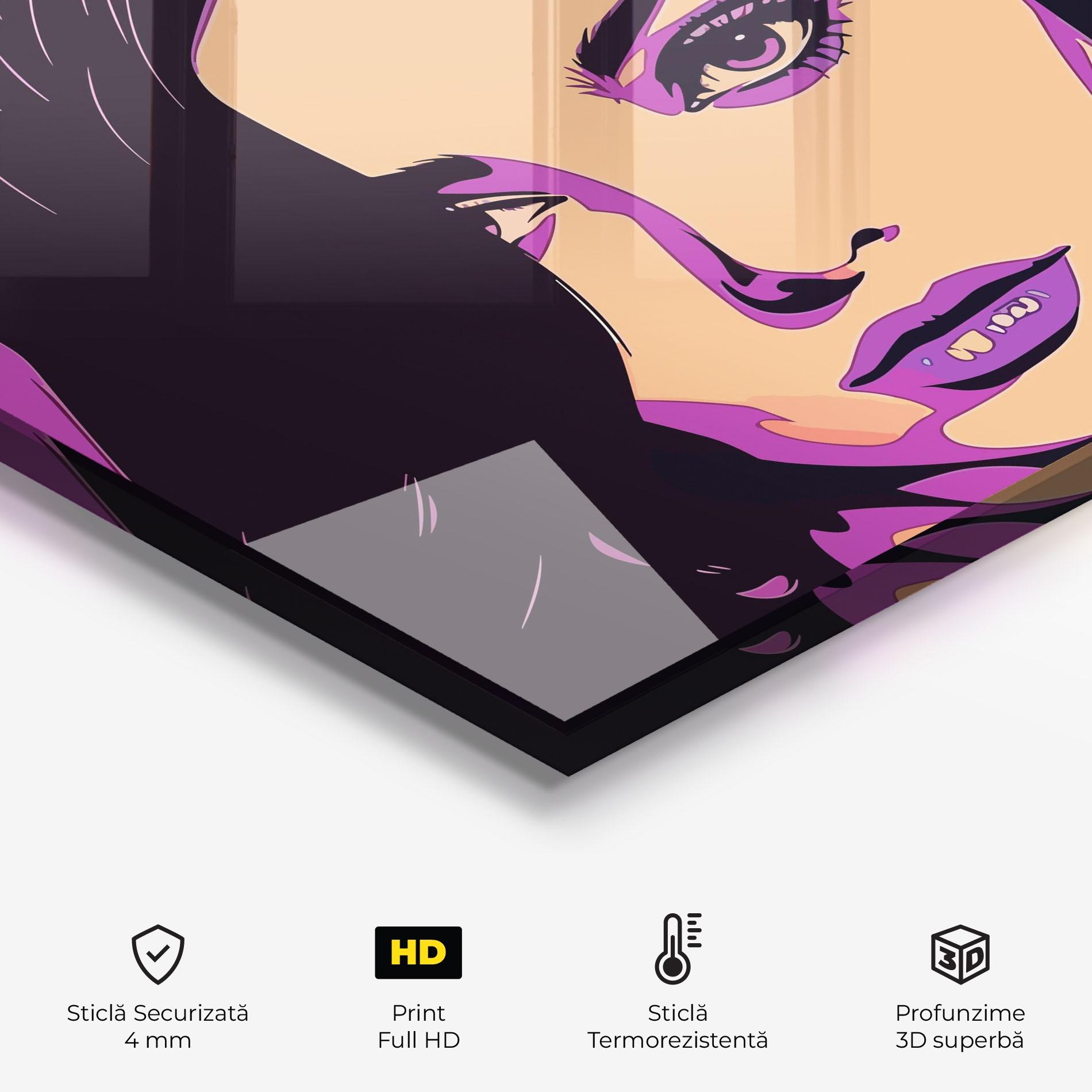 Panou Sticla Bucatarie Pop Purple Woman mockup 2