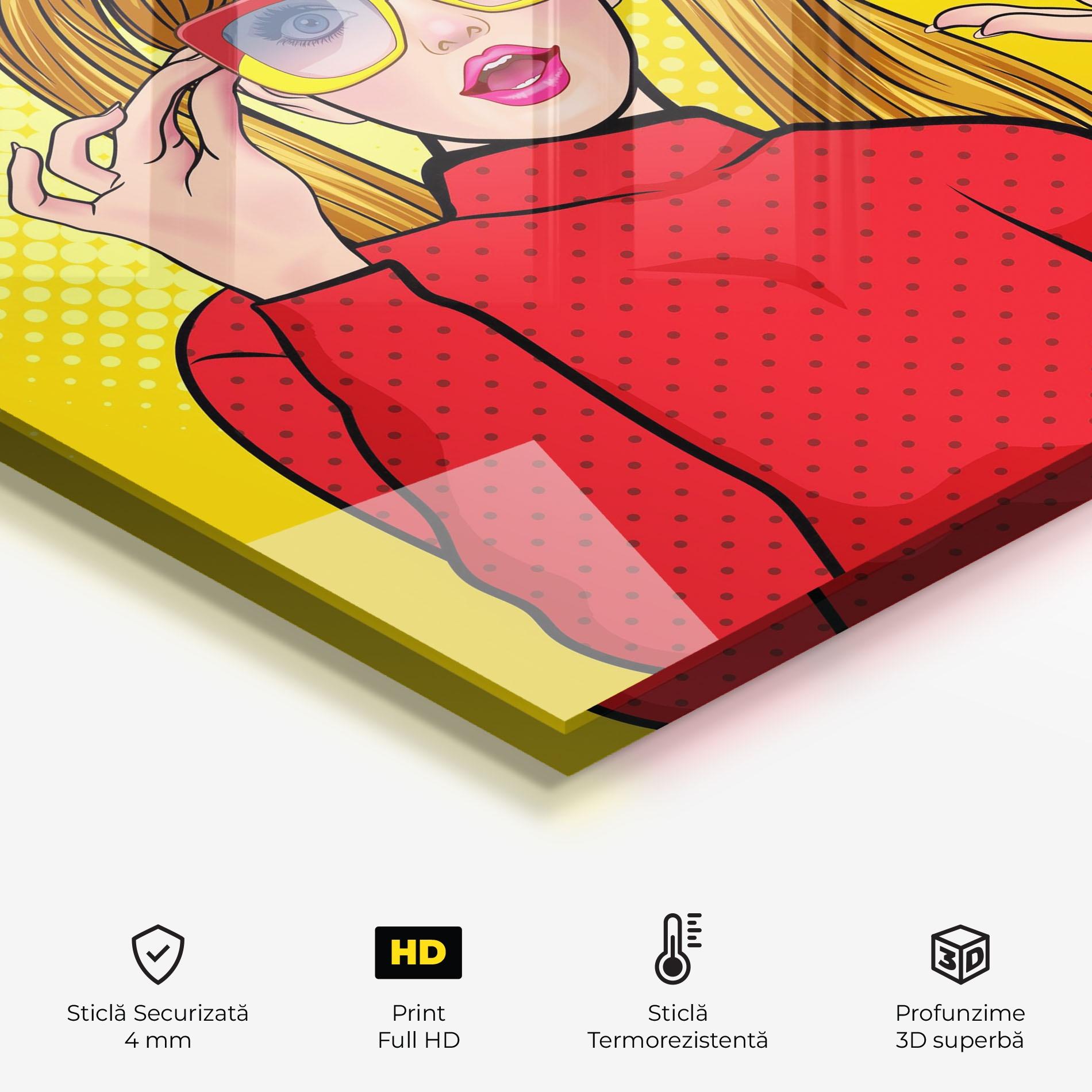 Panou Sticla Bucatarie Pop Woman Surprised mockup 2