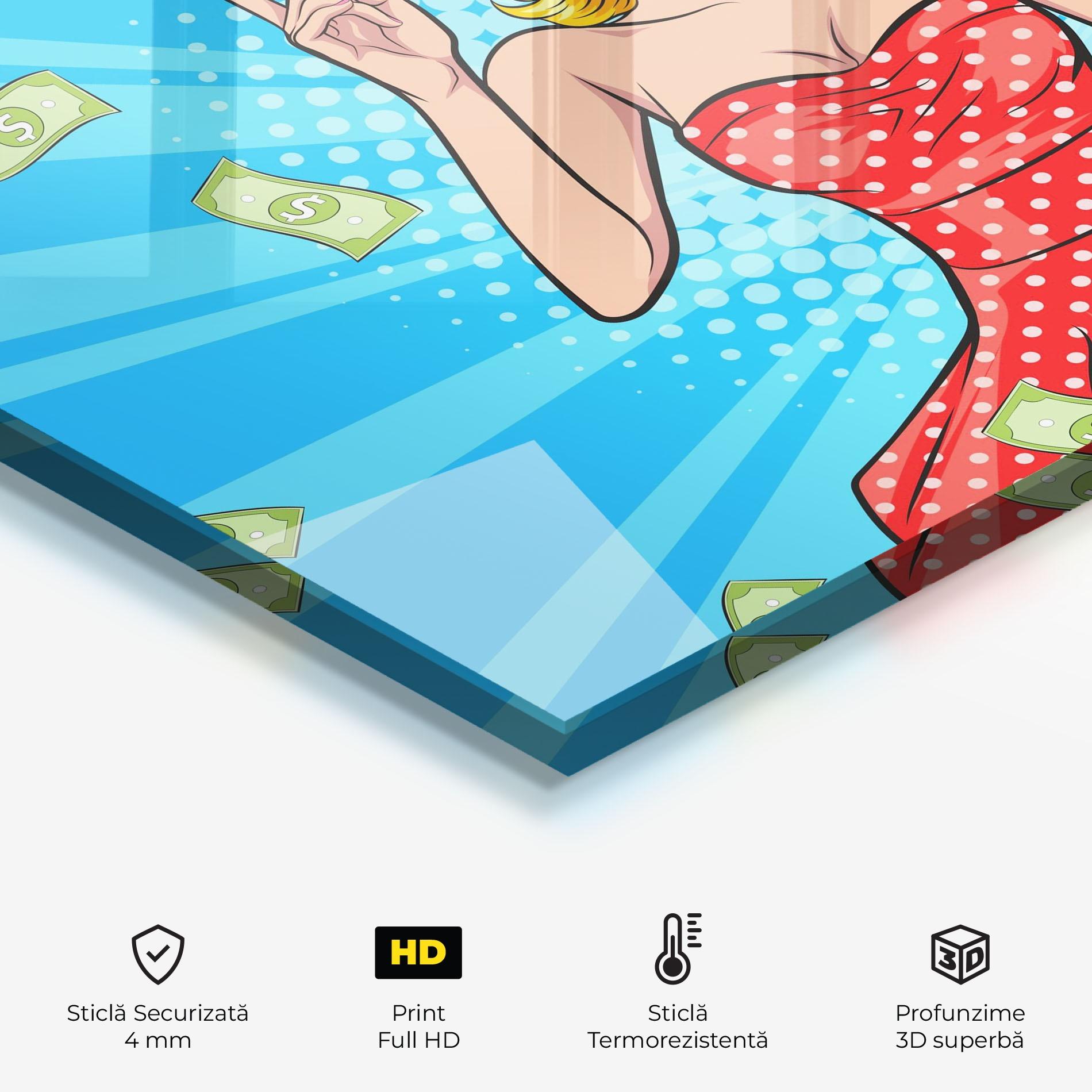 Panou Sticla Bucatarie Woman Pop Money mockup 2