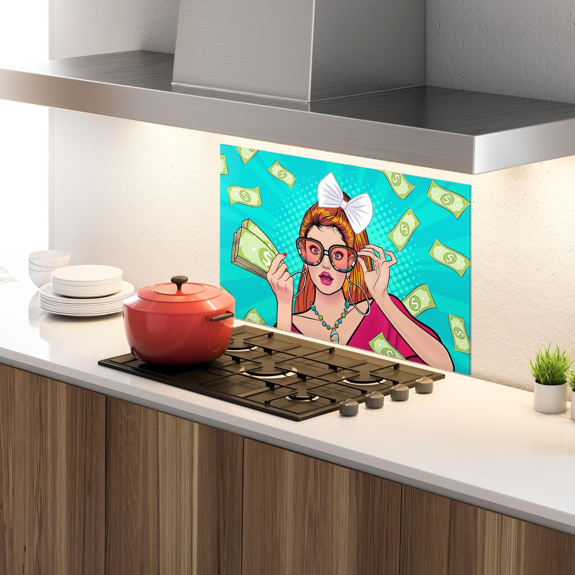 Panou Sticla Bucatarie Money Pop Art mockup 4