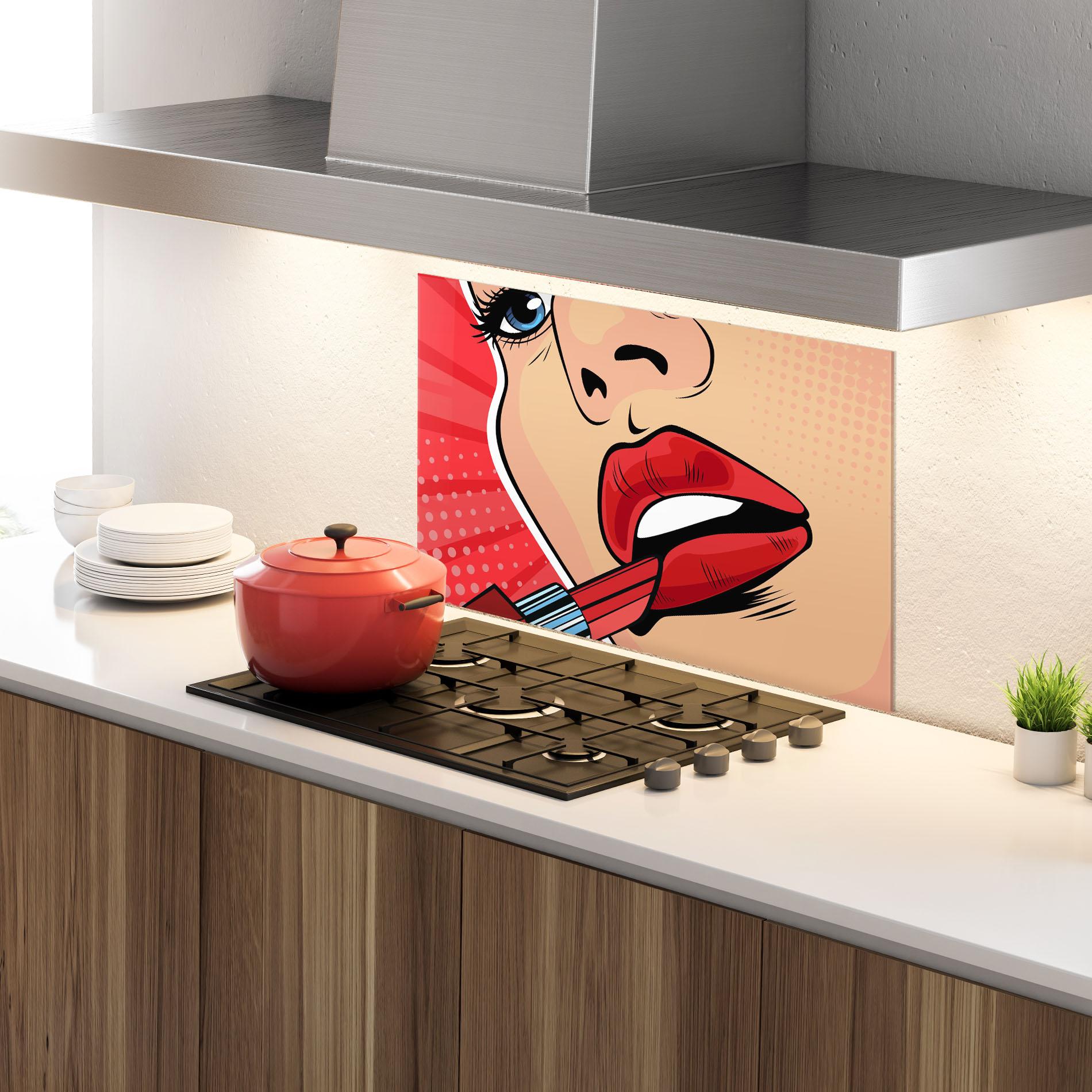 Panou Sticla Bucatarie Pop Art Lipstick mockup 4