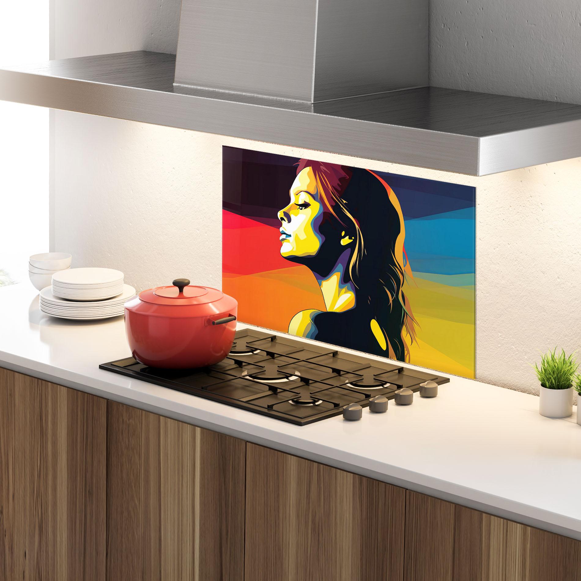 Panou Sticla Bucatarie Yellow Light Pop Art mockup 4