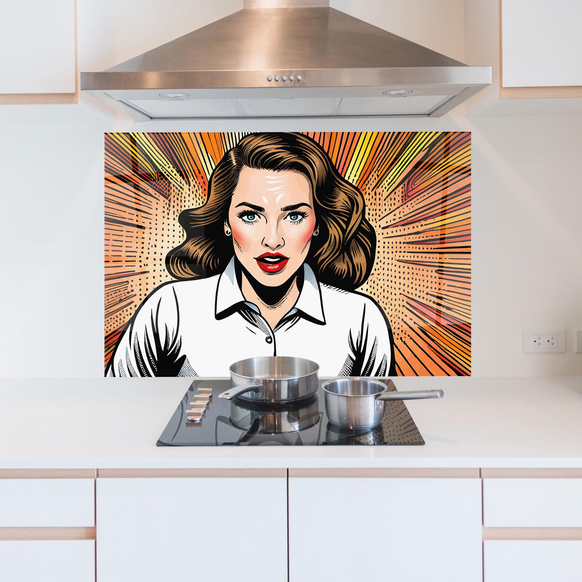 Panou Sticla Bucatarie Blue Eye Pop Art mockup 5