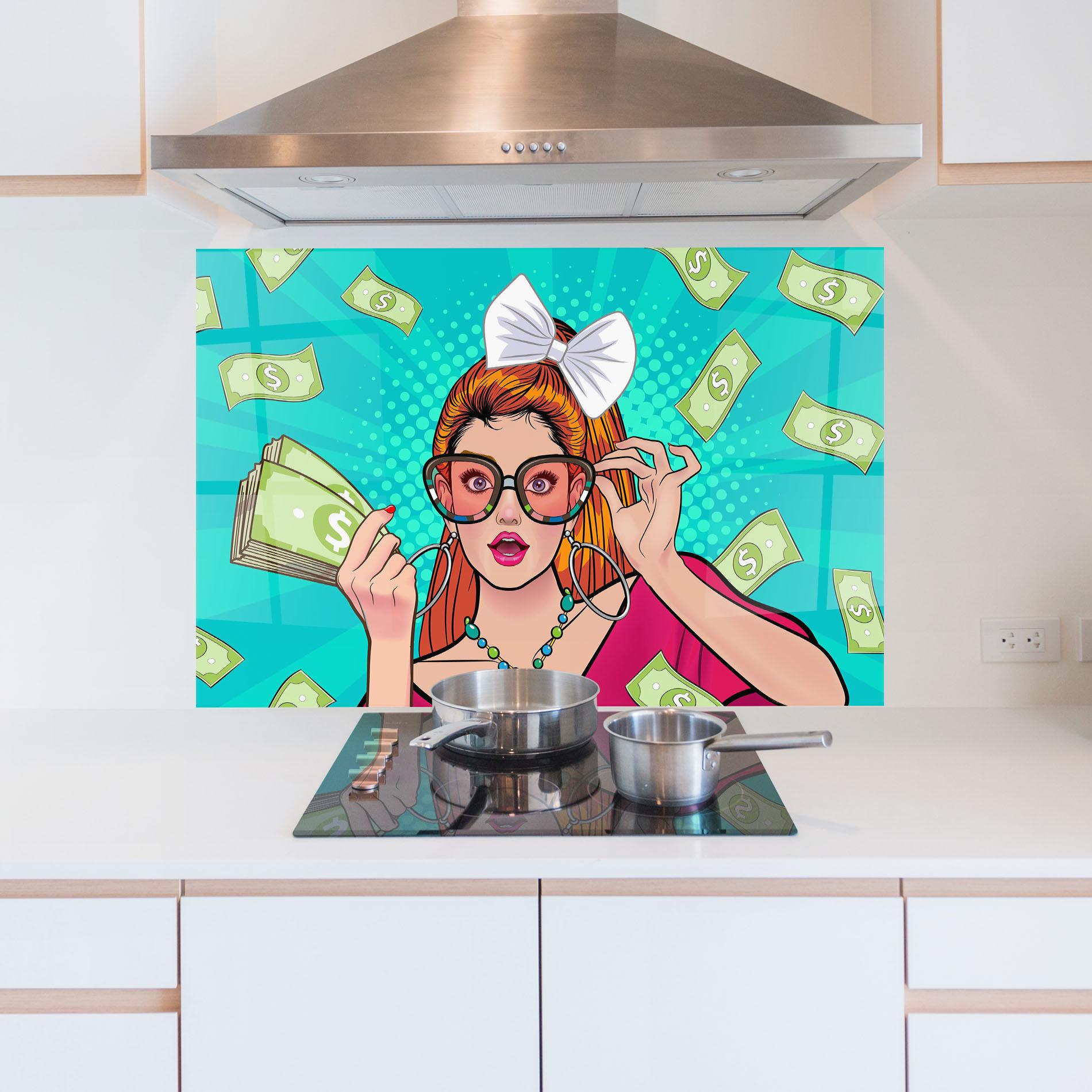 Panou Sticla Bucatarie Money Pop Art mockup 5