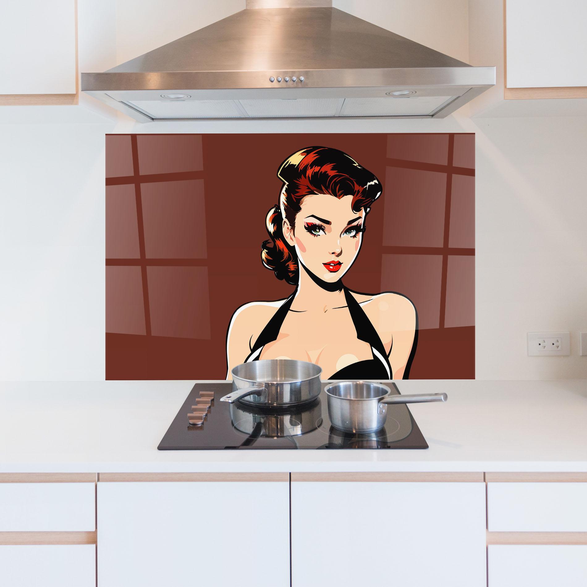 Panou Sticla Bucatarie Pop Beautiful Woman mockup 5