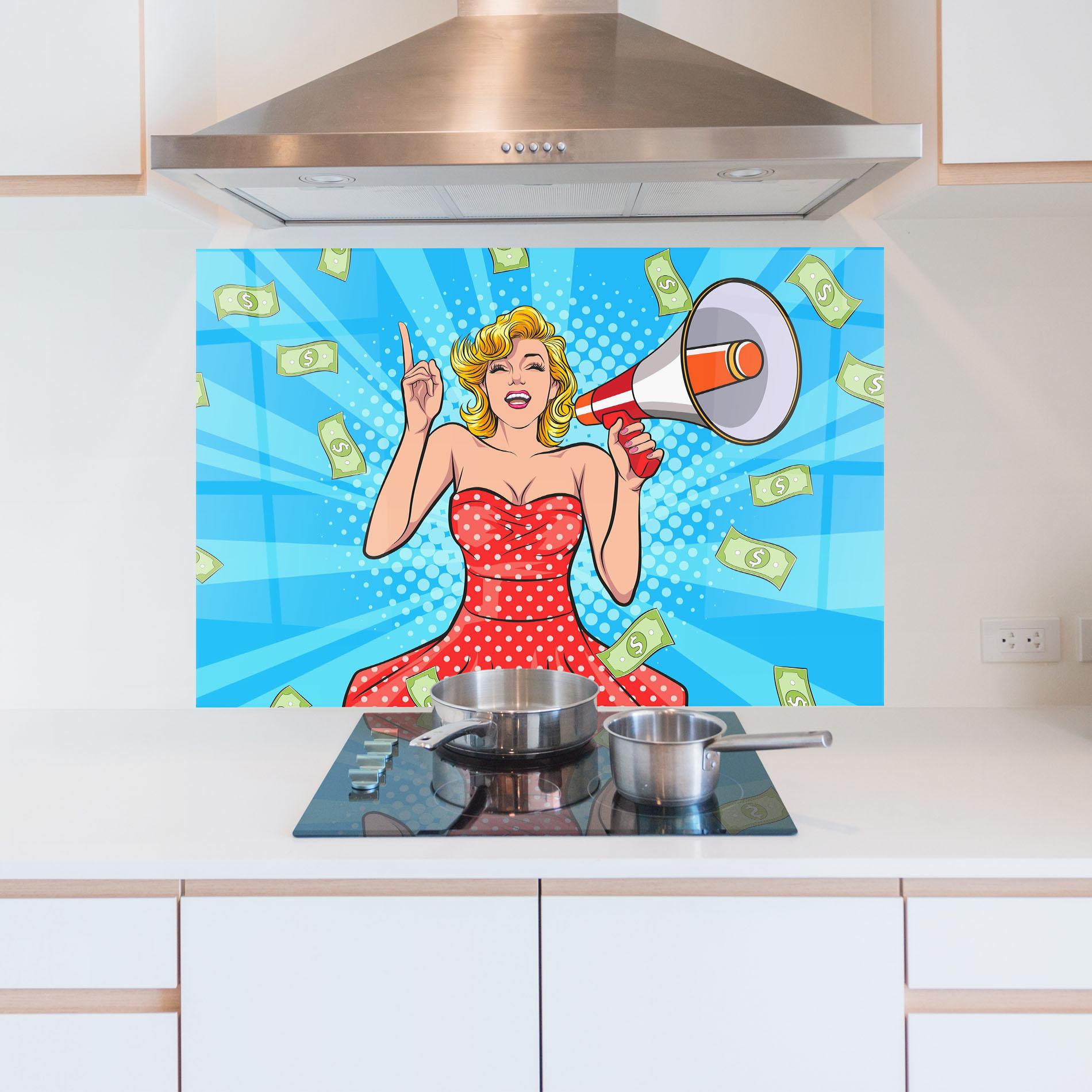 Panou Sticla Bucatarie Woman Pop Money mockup 5