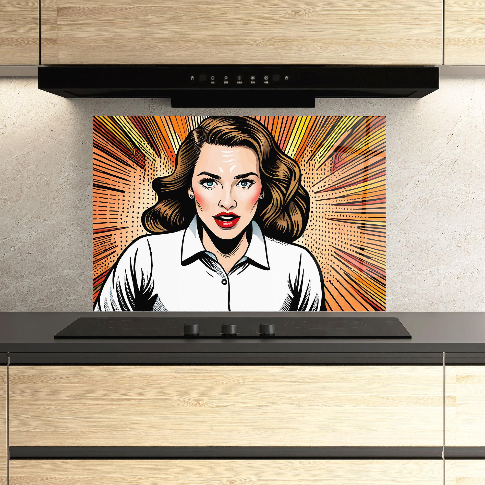 Panou Sticla Bucatarie Blue Eye Pop Art mockup 3