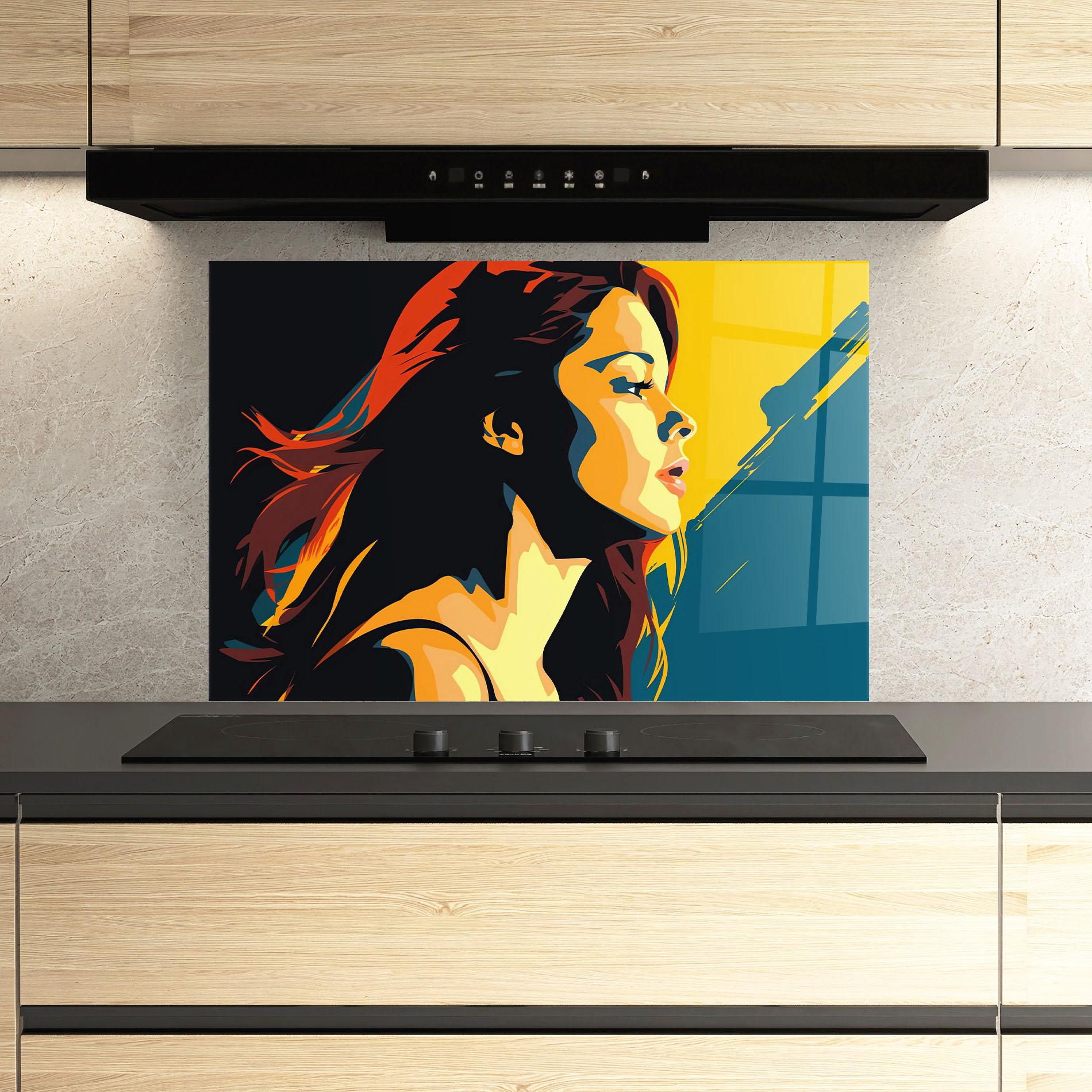 Panou Sticla Bucatarie Blue Yellow Pop Art mockup 3