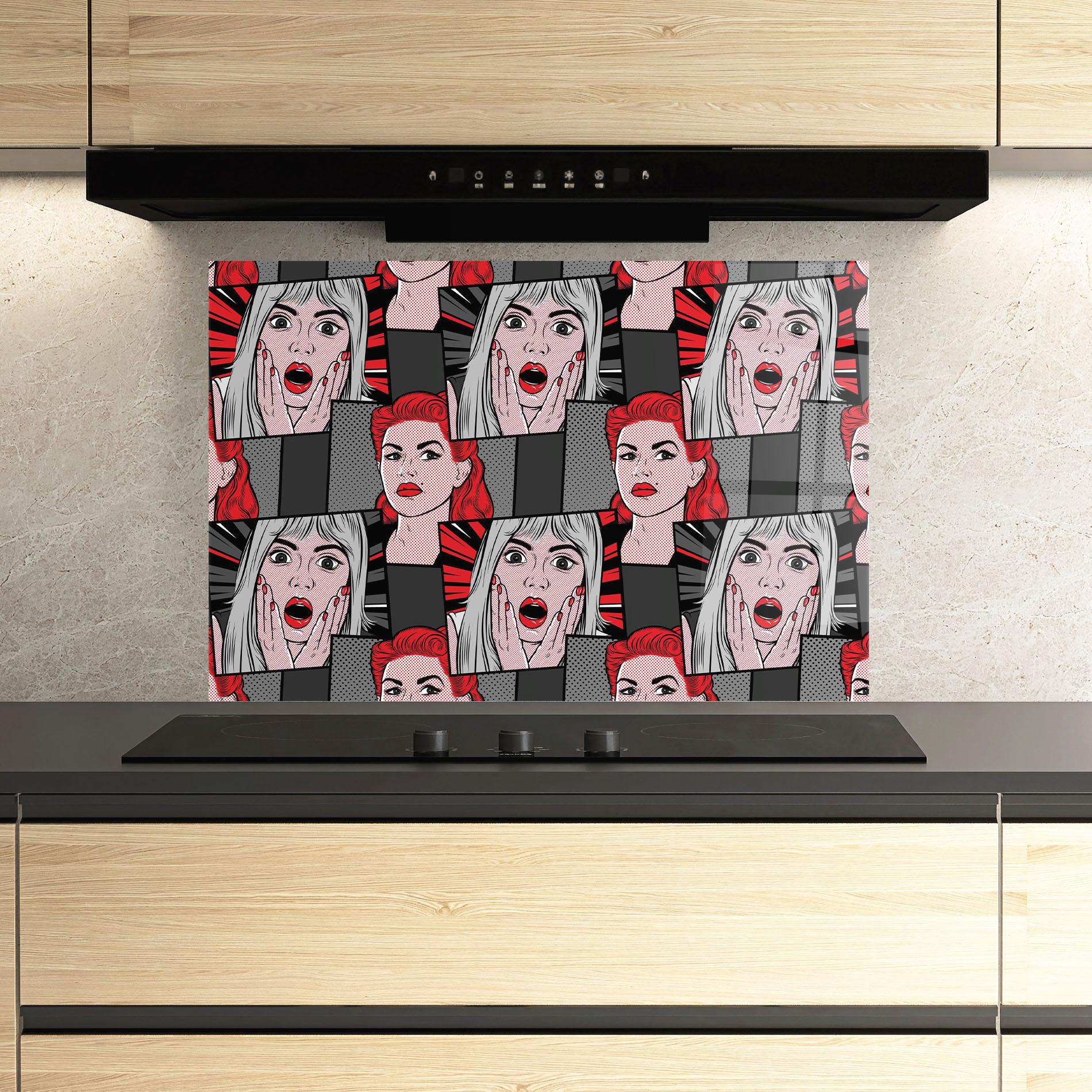 Panou Sticla Bucatarie Grey Red Pop Art mockup 3