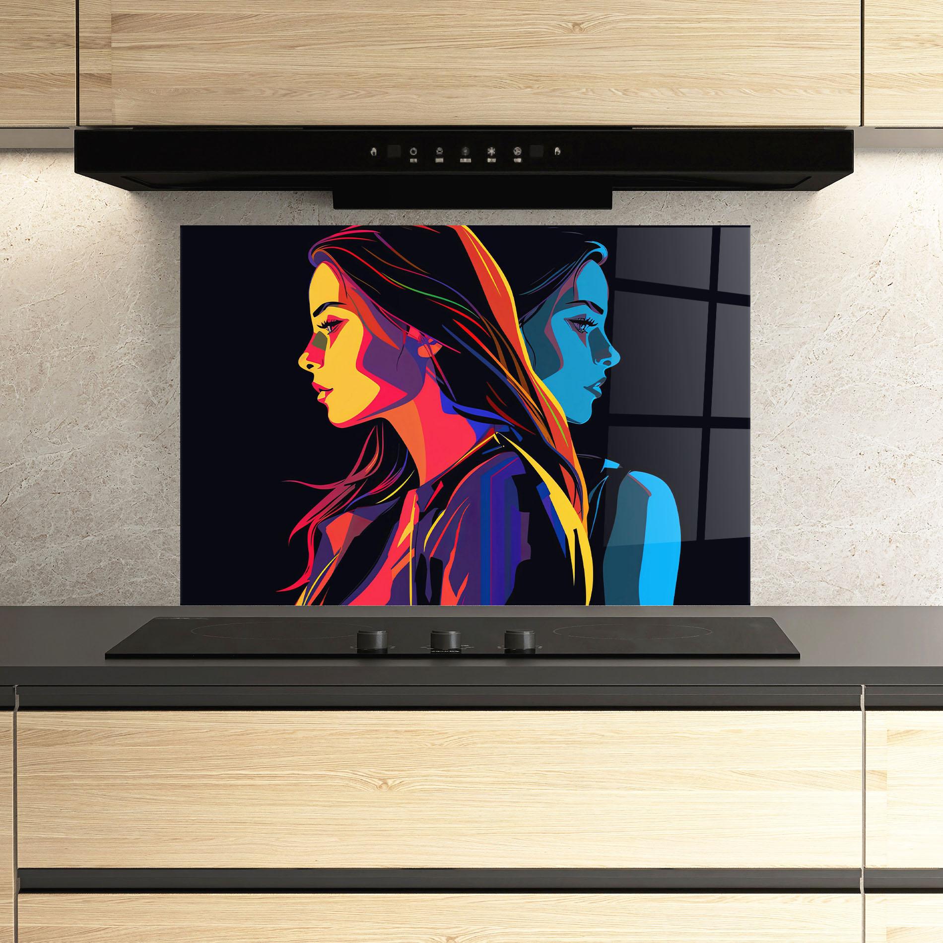 Panou Sticla Bucatarie Minimalist Pop Female mockup 3