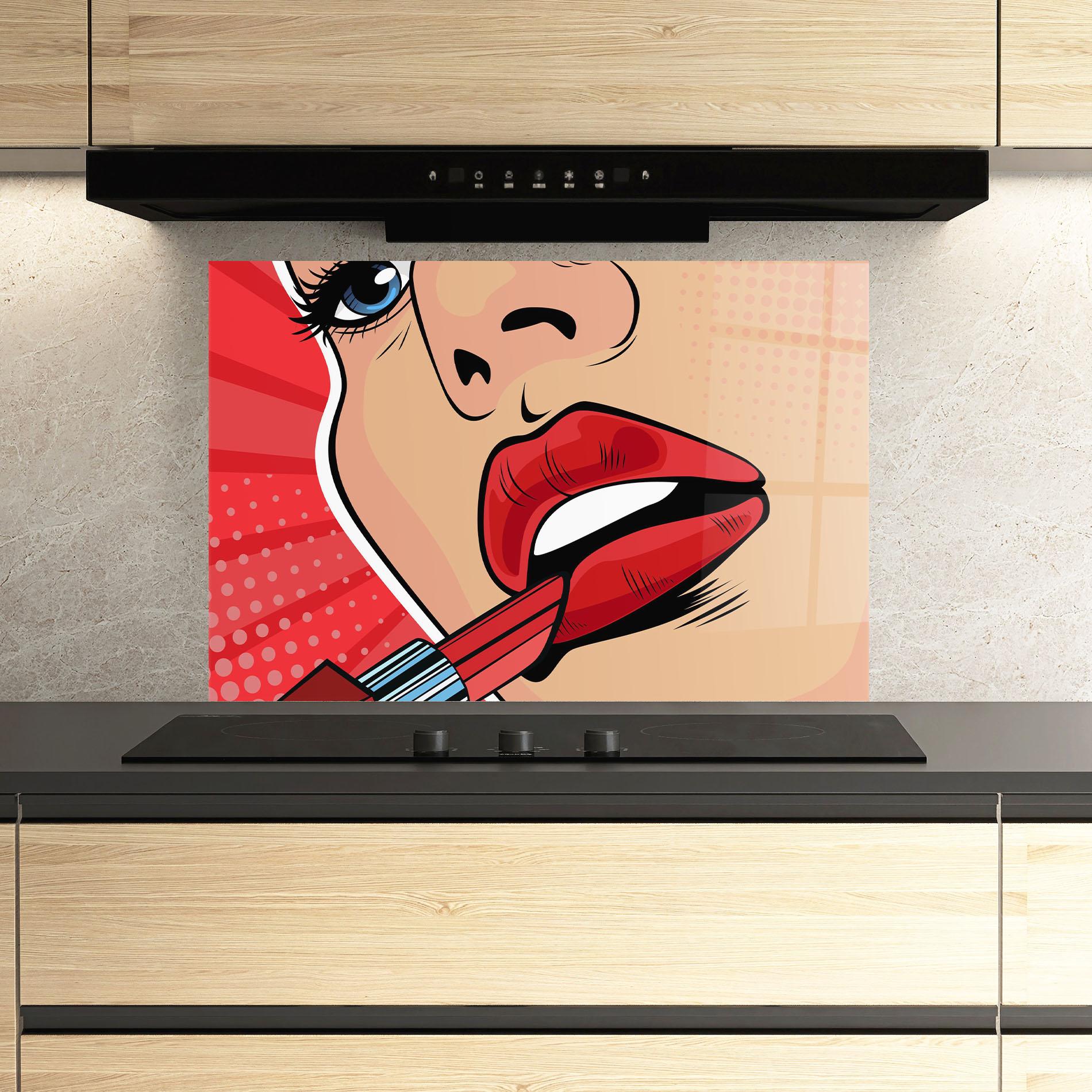 Panou Sticla Bucatarie Pop Art Lipstick mockup 3