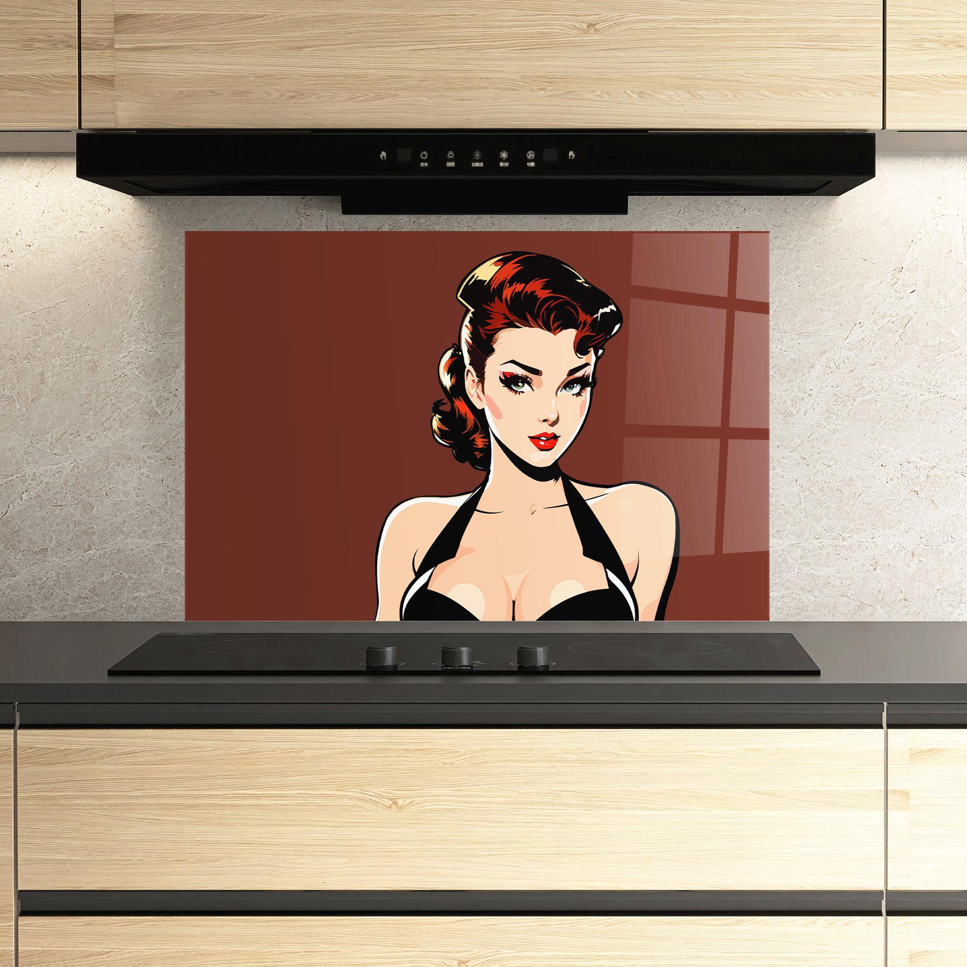 Panou Sticla Bucatarie Pop Beautiful Woman mockup 3