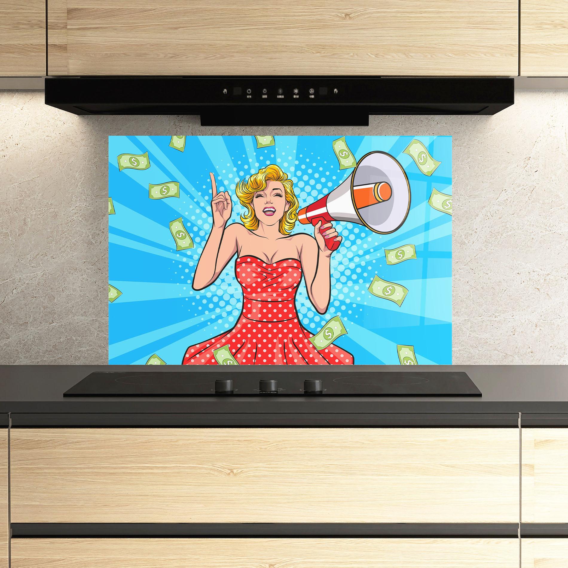 Panou Sticla Bucatarie Woman Pop Money mockup 3