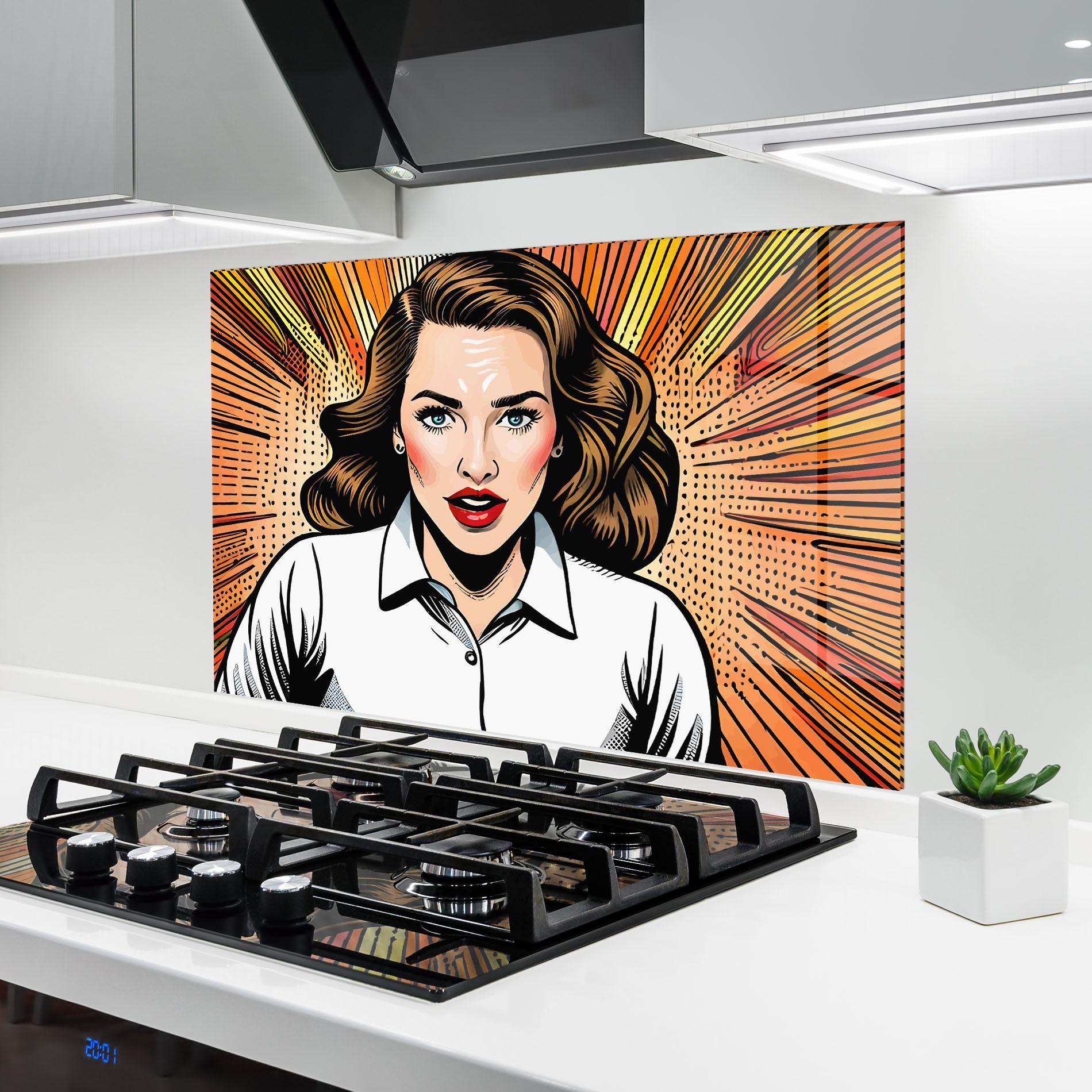 Panou Sticla Bucatarie Blue Eye Pop Art mockup 6